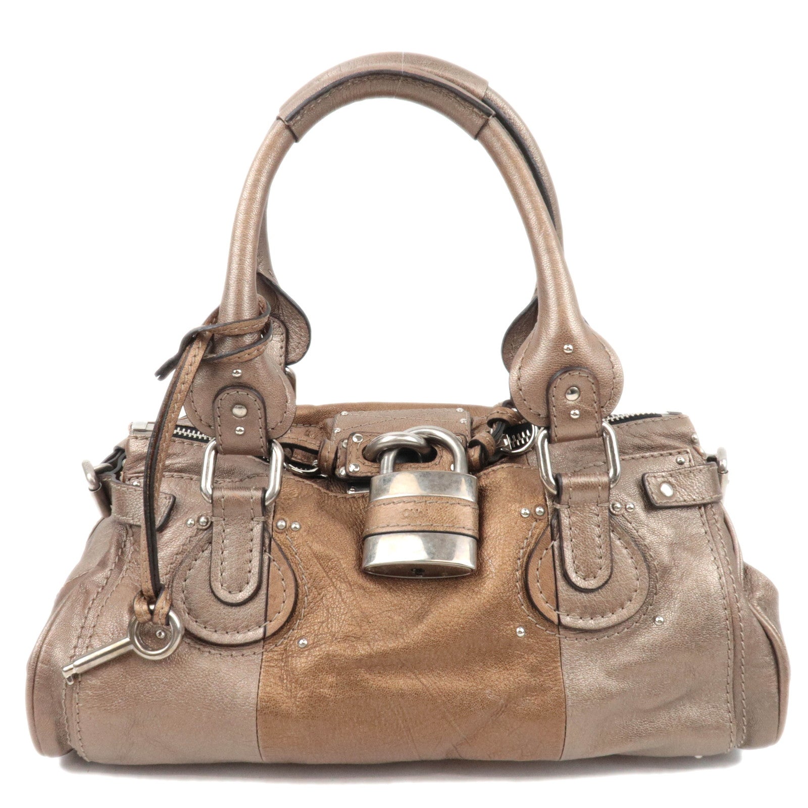 Chloe Paddington Leather Handbag Leather Metallic Brown85624