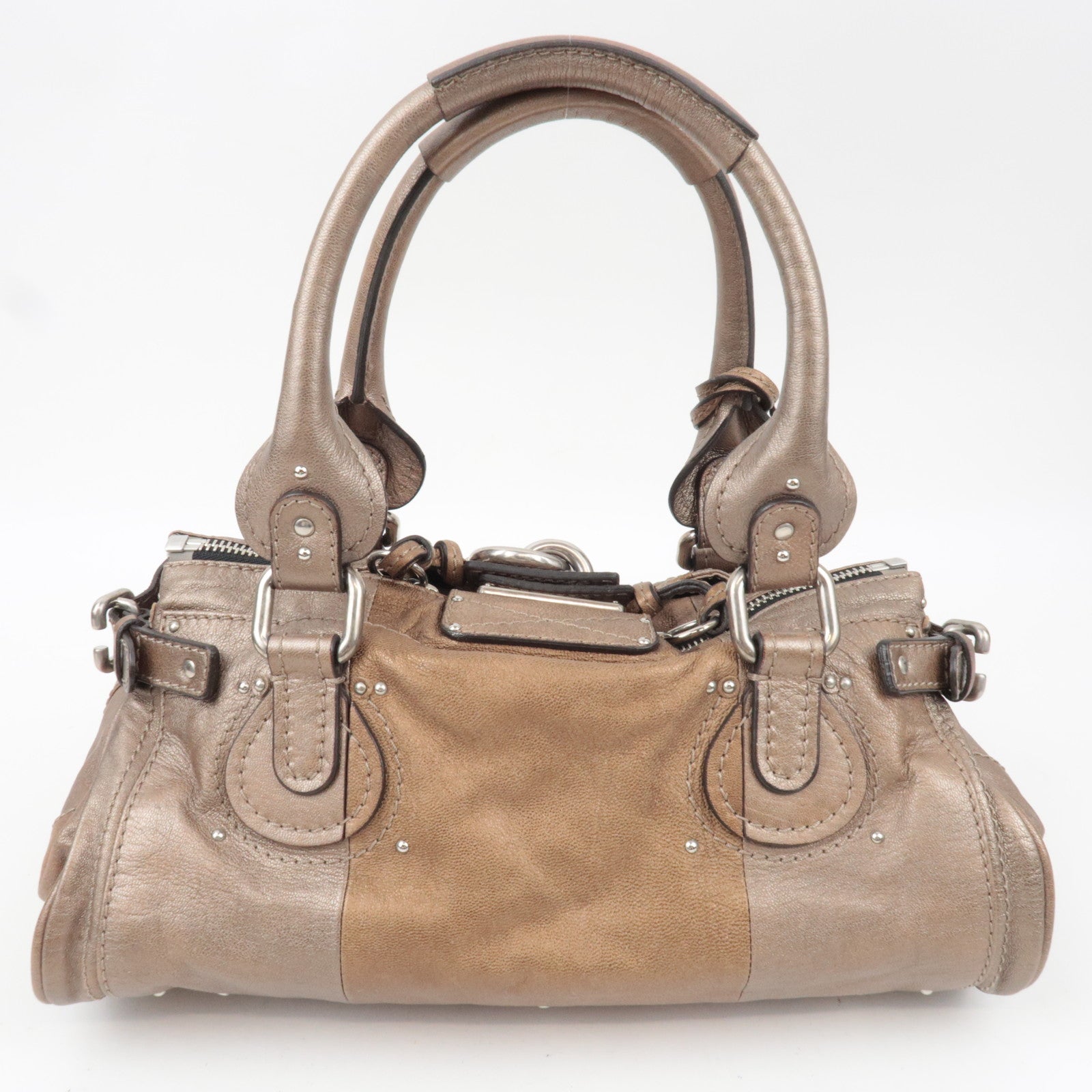 Chloe Paddington Leather Handbag Leather Metallic Brown