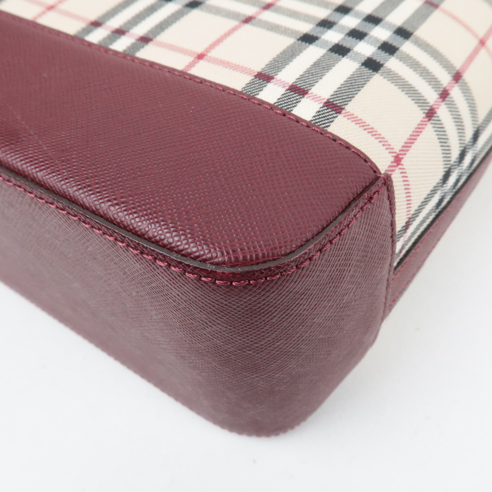 BURBERRY Nova Plaid Canvas Leather Tote Bag Beige Bordeaux