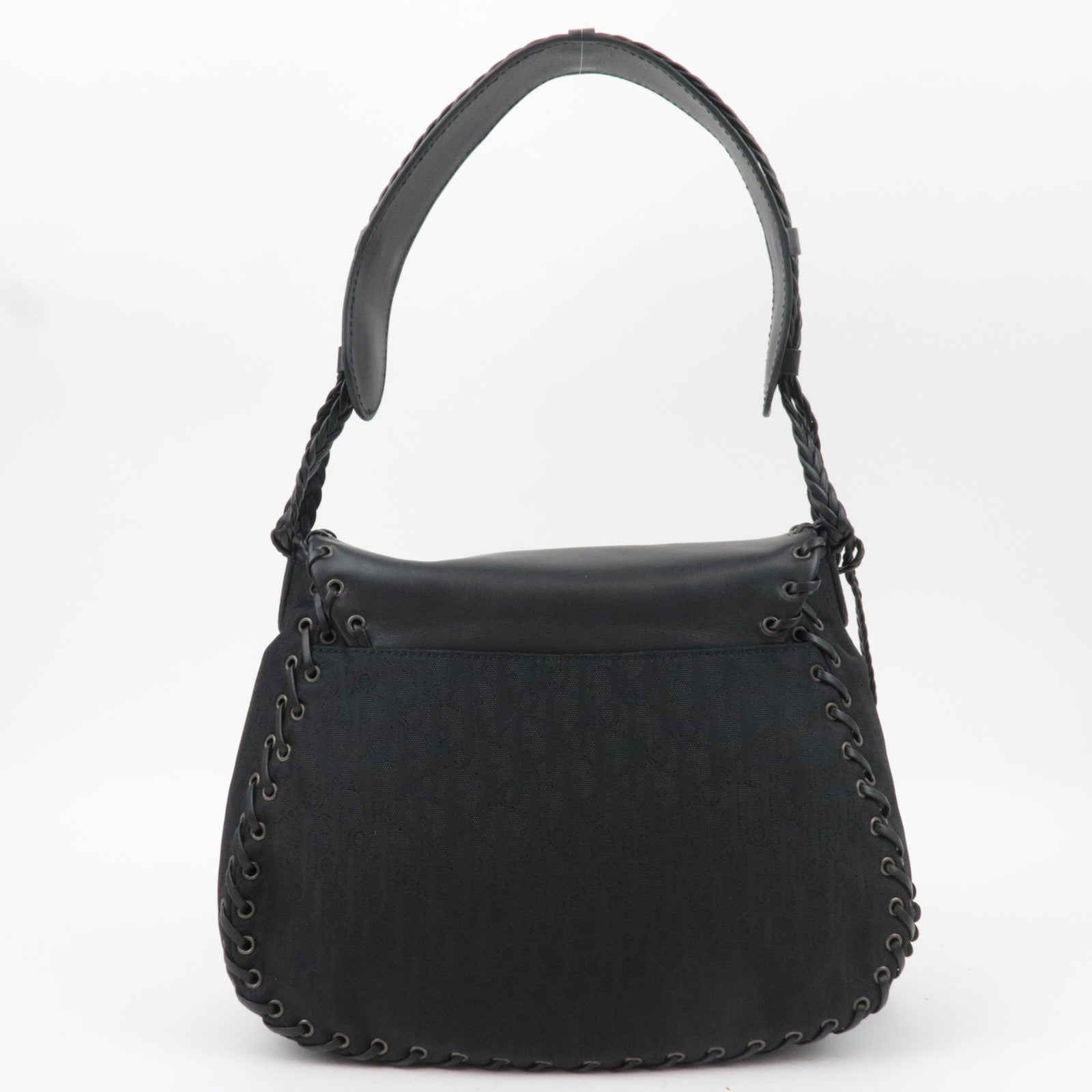 Christian Dior Ethnic Line Canvas Leather Shoulder Bag Black