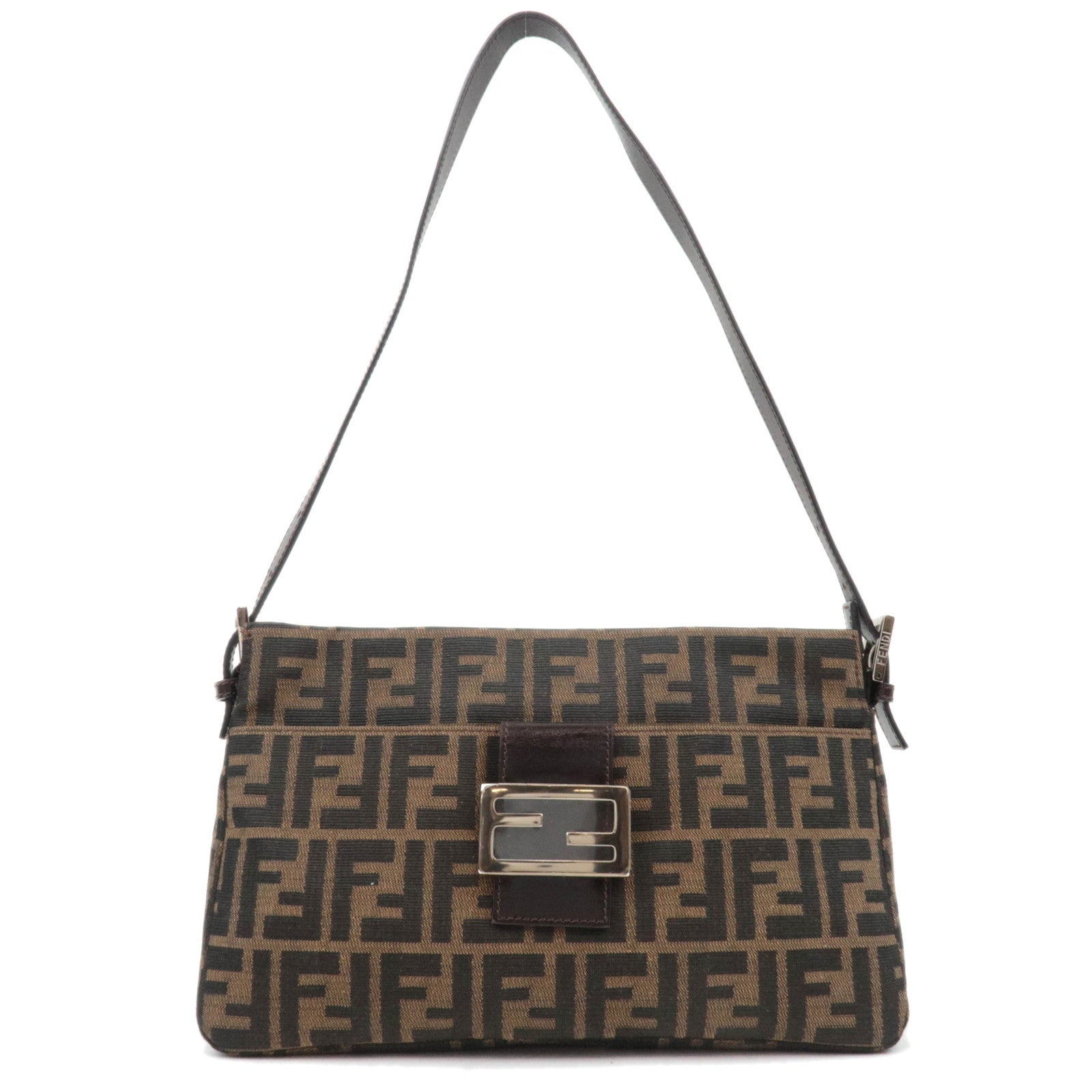 FENDI Zucca Canvas Leather Shoulder Bag Brown Black 2656685636