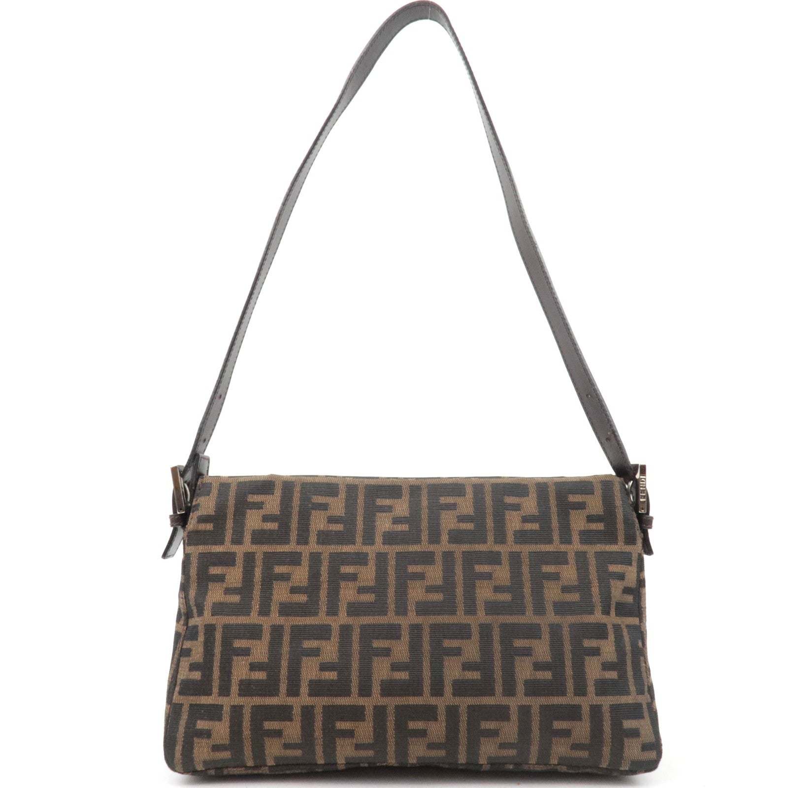 FENDI Zucca Canvas Leather Shoulder Bag Brown Black 26566
