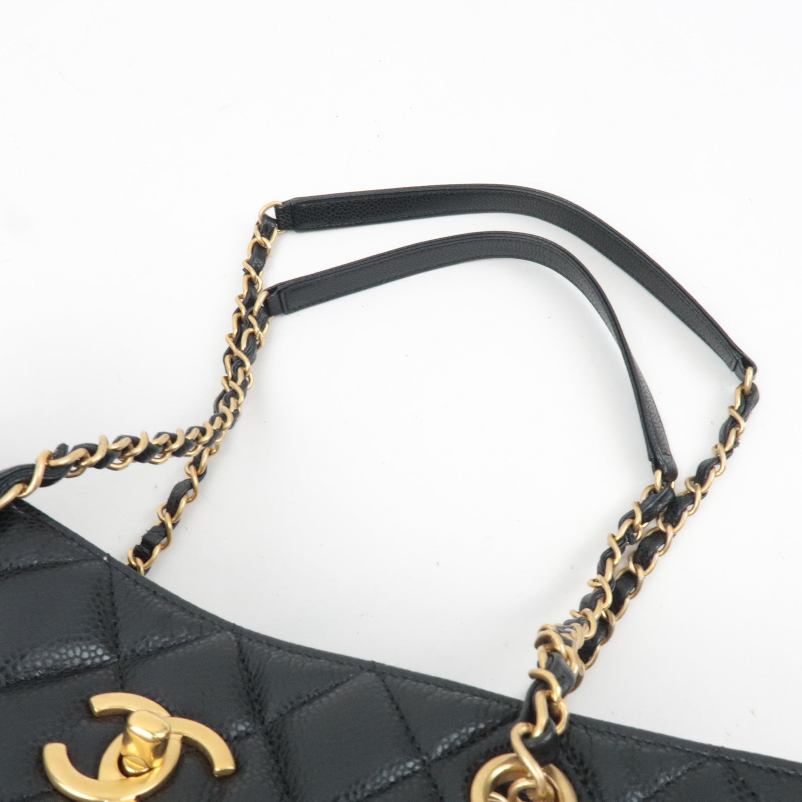 CHANEL Matelasse Shopping Chain Tote Bag Caviarskin BlackA91046
