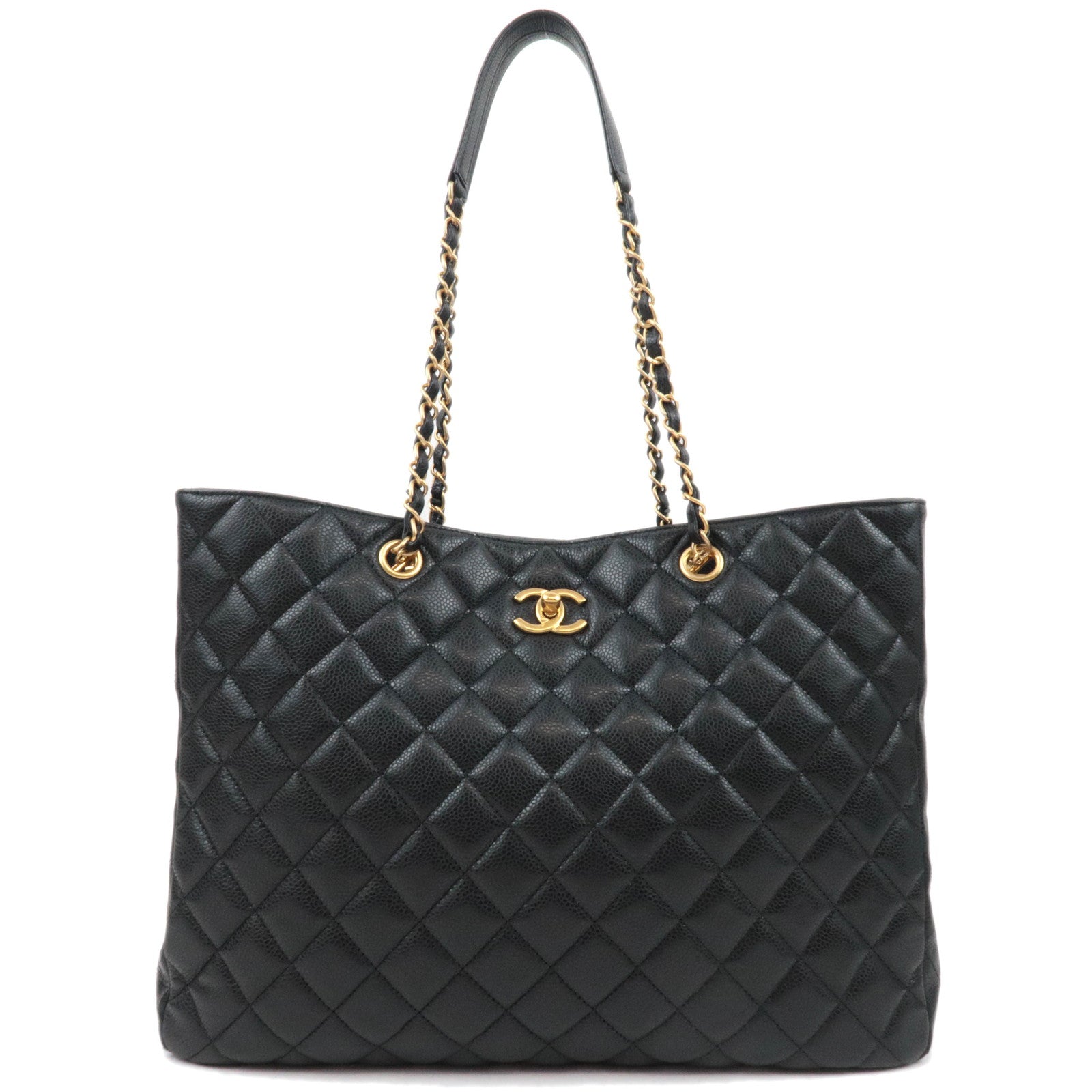 CHANEL Matelasse Shopping Chain Tote Bag Caviarskin BlackA9104685645