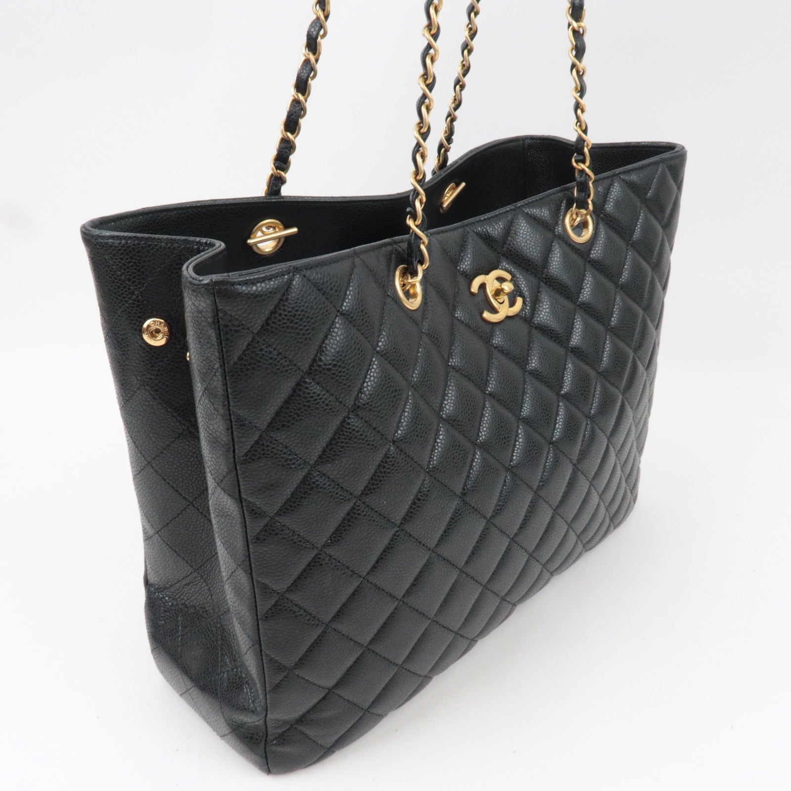 CHANEL Matelasse Shopping Chain Tote Bag Caviarskin BlackA91046
