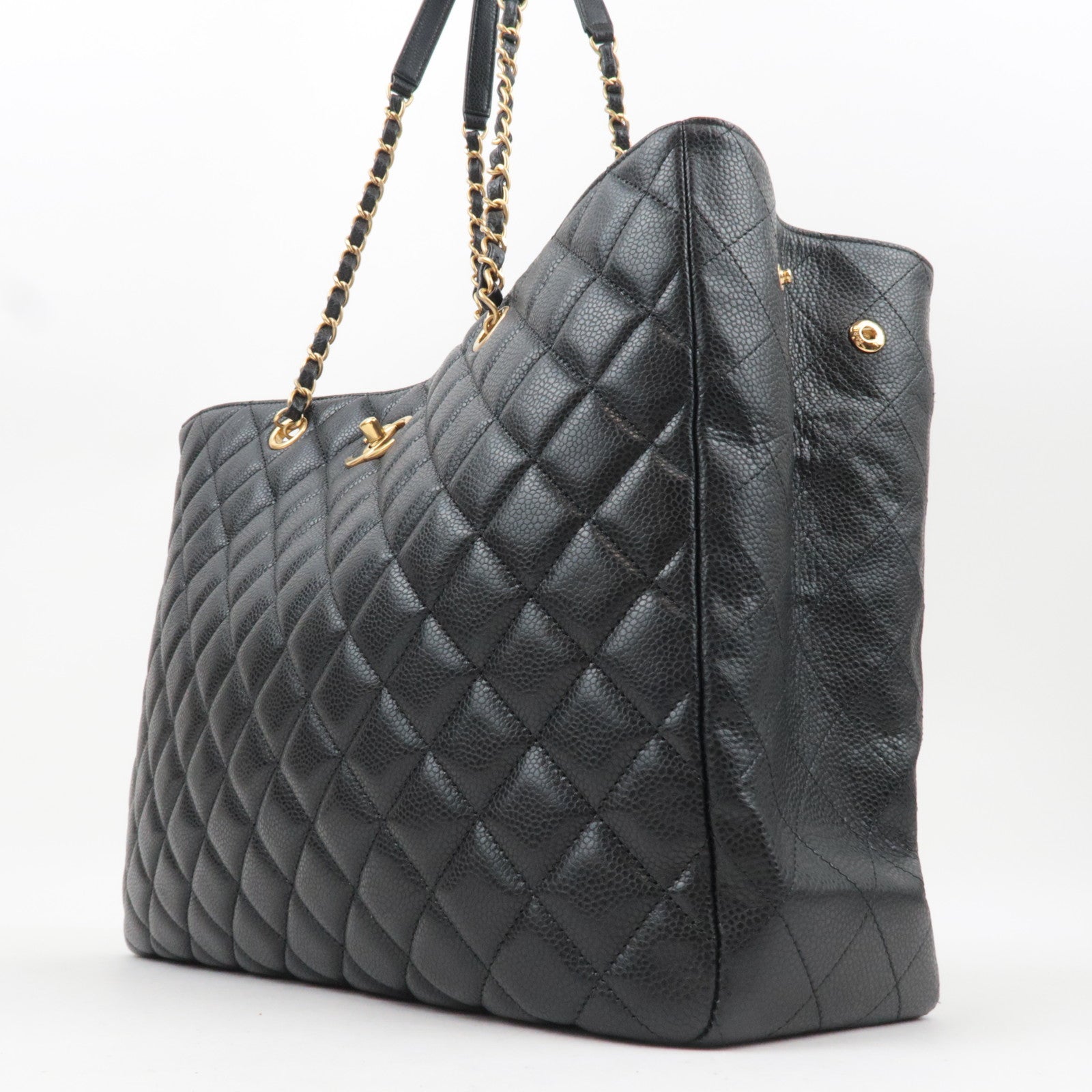 CHANEL Matelasse Shopping Chain Tote Bag Caviarskin BlackA91046