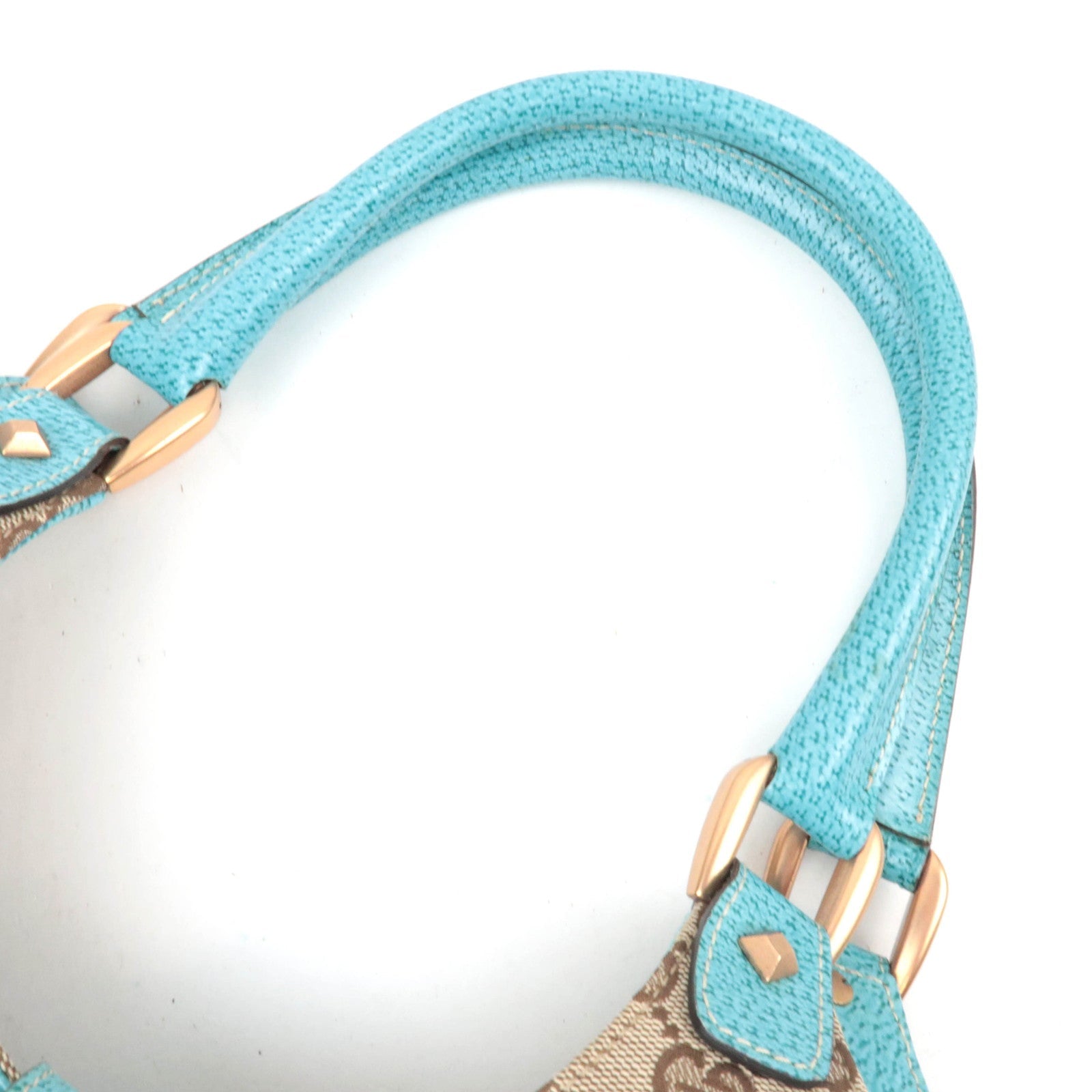 GUCCI New Jackie GG Canvas Leather Shoulder Bag Beige Turquoise 124407
