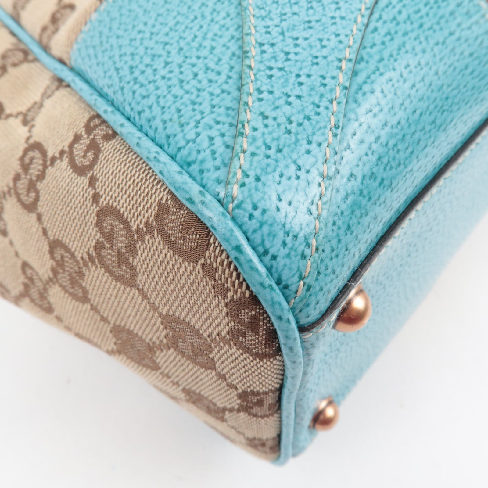 GUCCI New Jackie GG Canvas Leather Shoulder Bag Beige Turquoise 124407