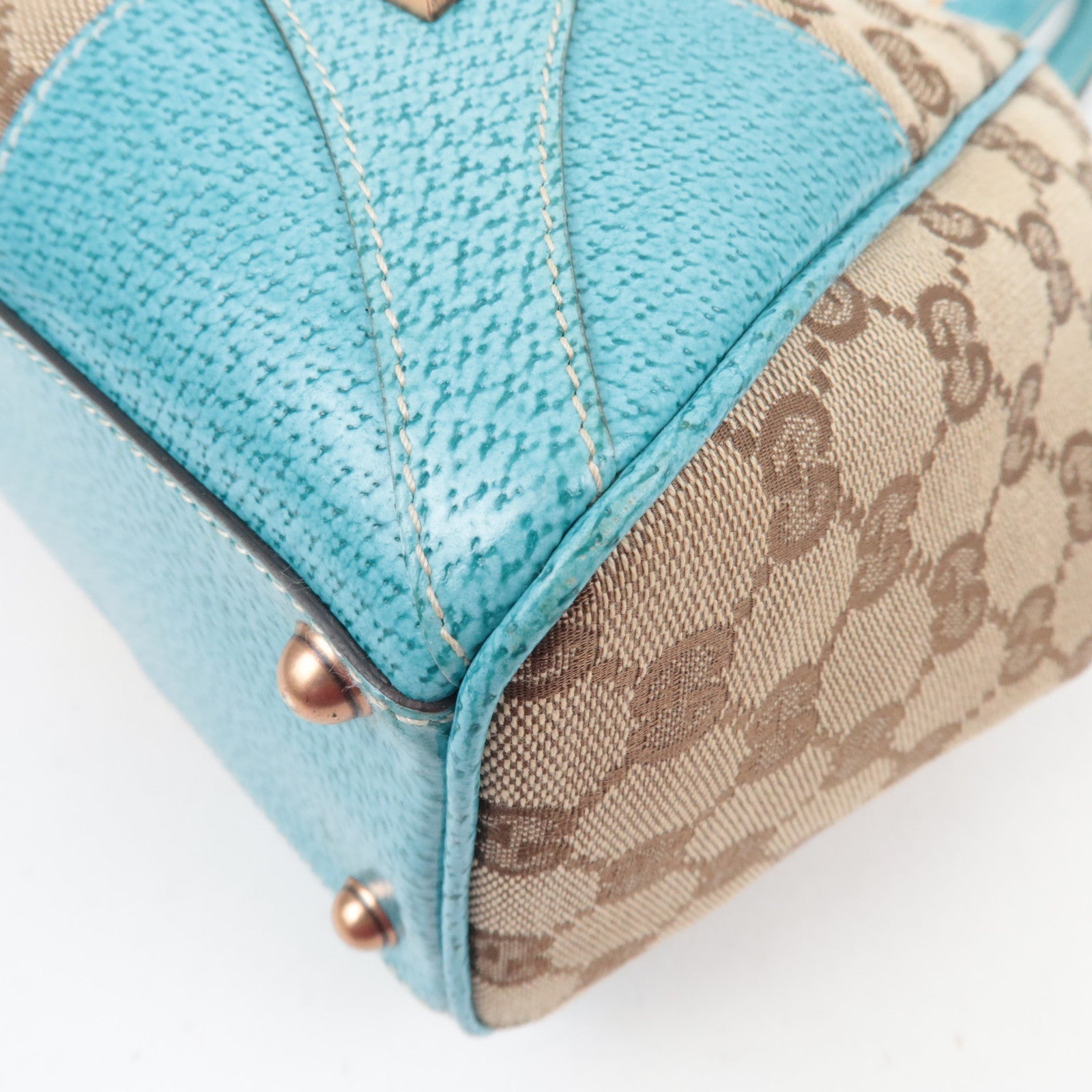 GUCCI New Jackie GG Canvas Leather Shoulder Bag Beige Turquoise 124407