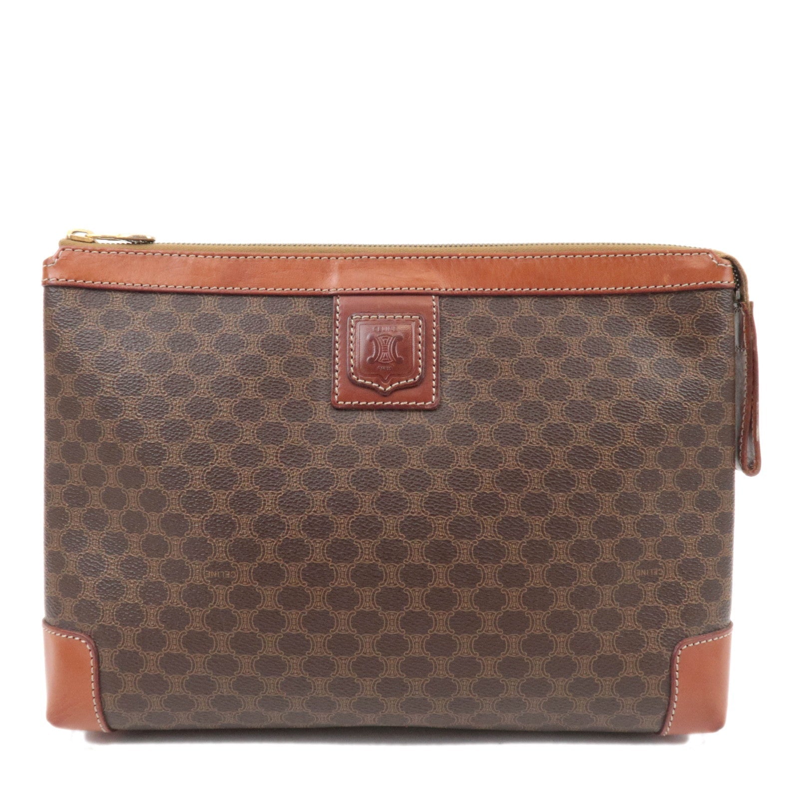 CELINE Macadam Clutch Bag PVC Leather Brown85664