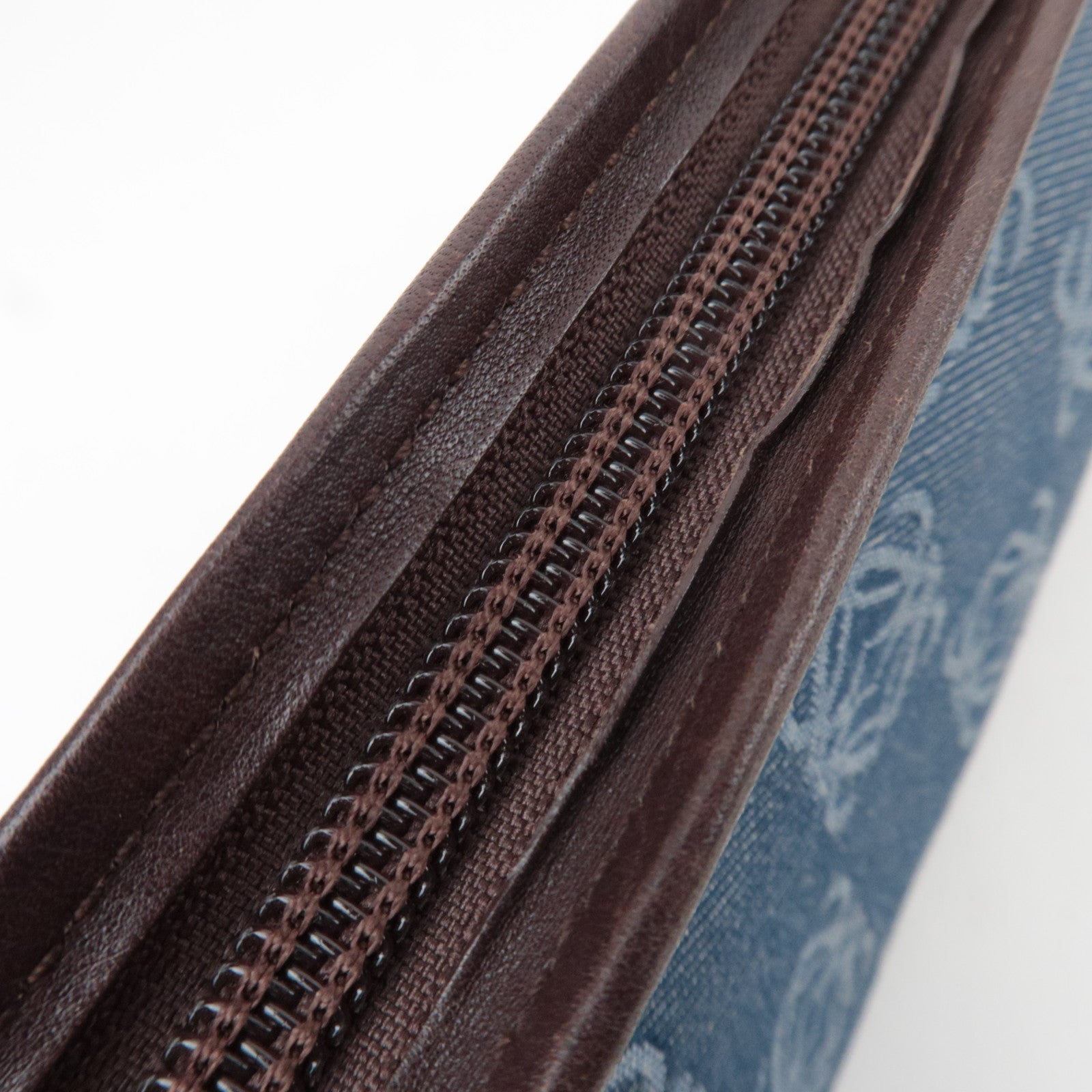 LOEWE Anagram Denim Leather Shoulder Bag Blue Brown