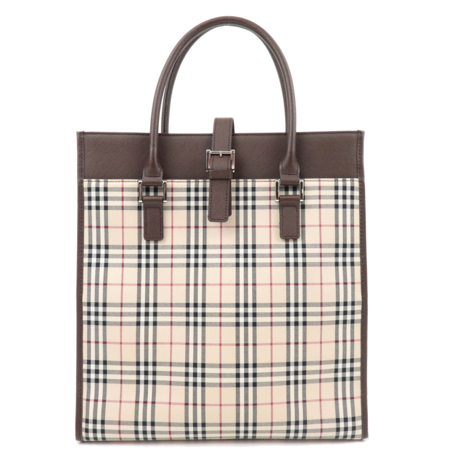 BURBERRY Nova Plaid Canvas Leather Totebag Beige Brown85690