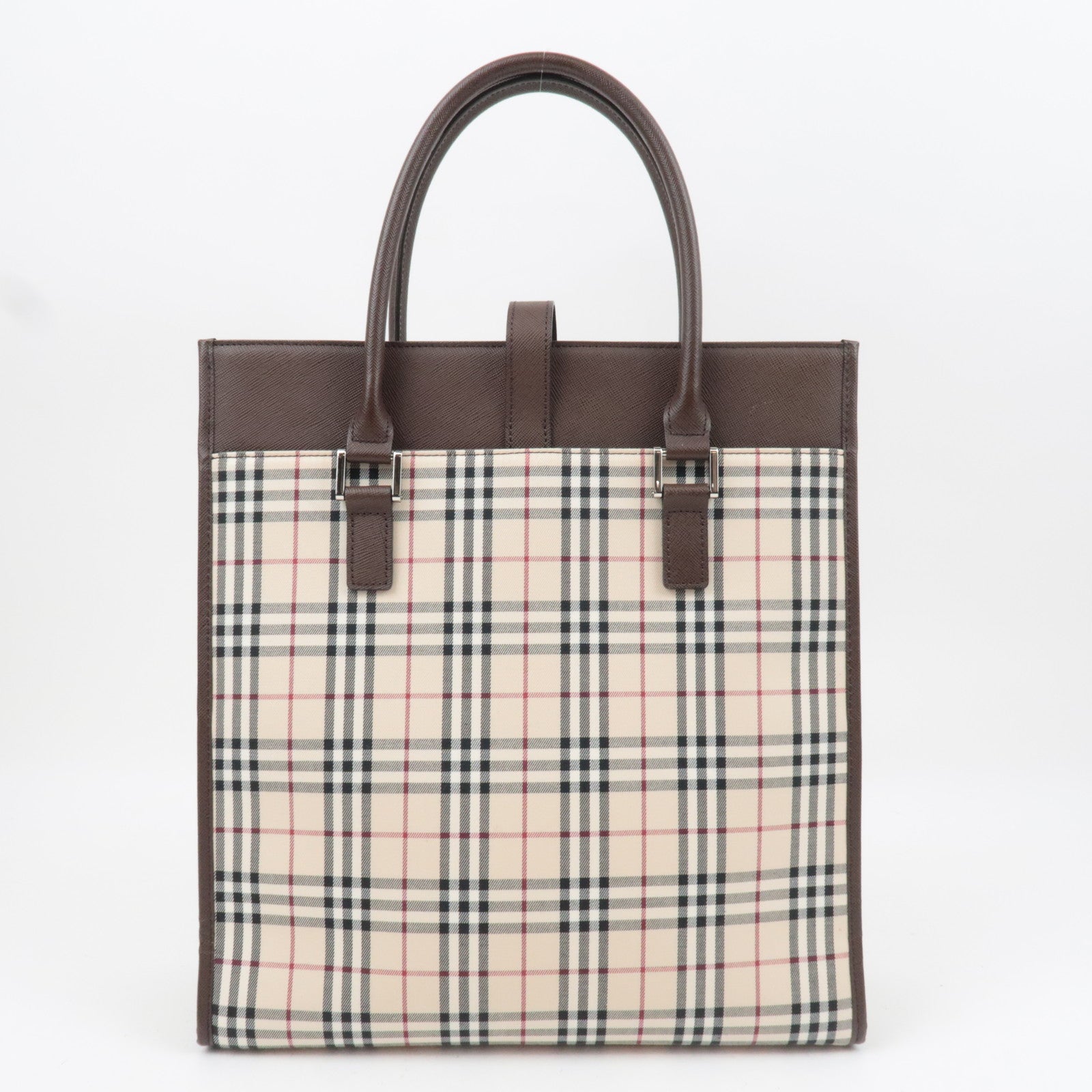 BURBERRY Nova Plaid Canvas Leather Totebag Beige Brown