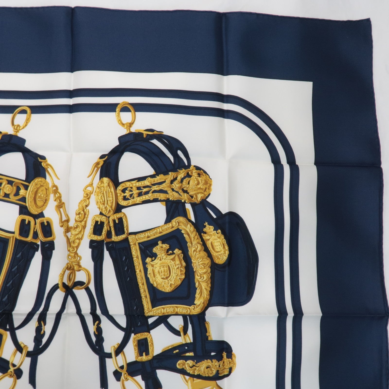HERMES Carre 90 100% Silk Scarf BRIDES de GALA White Navy