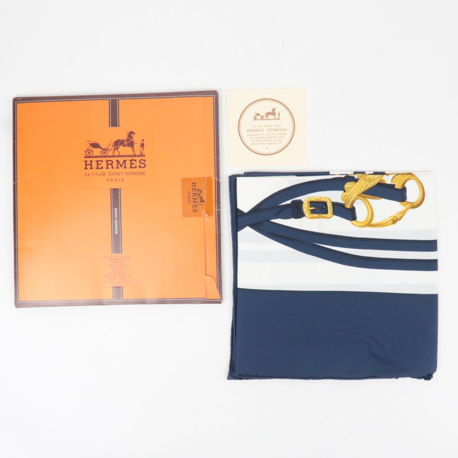 HERMES Carre 90 100% Silk Scarf BRIDES de GALA White Navy