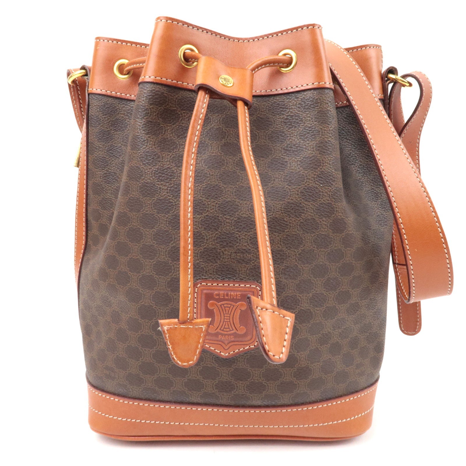 CELINE Macadam PVC Leather Drawstring Shoulder Bag Brown85804