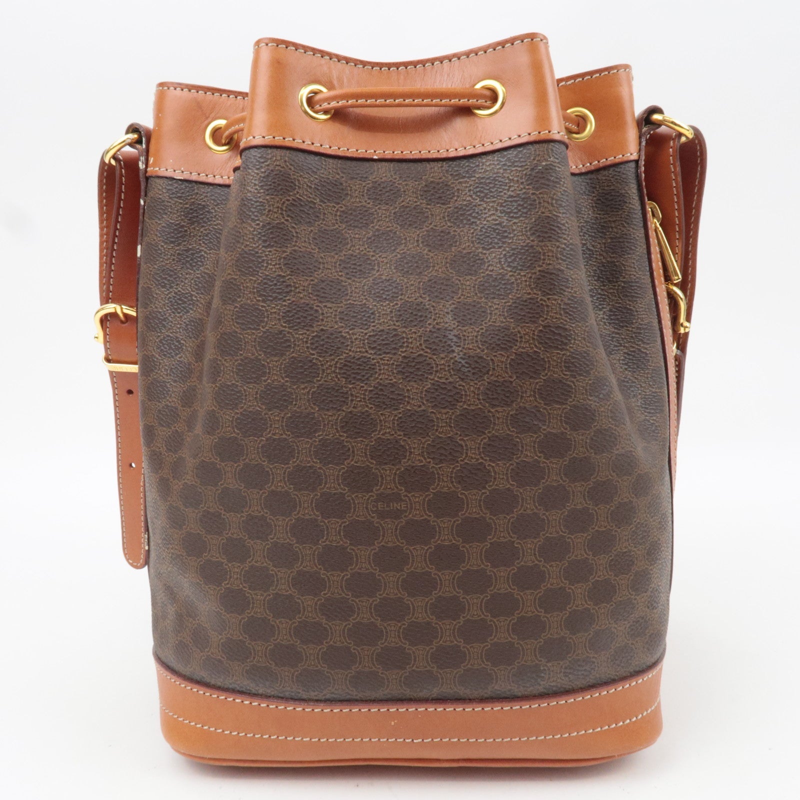 CELINE Macadam PVC Leather Drawstring Shoulder Bag Brown