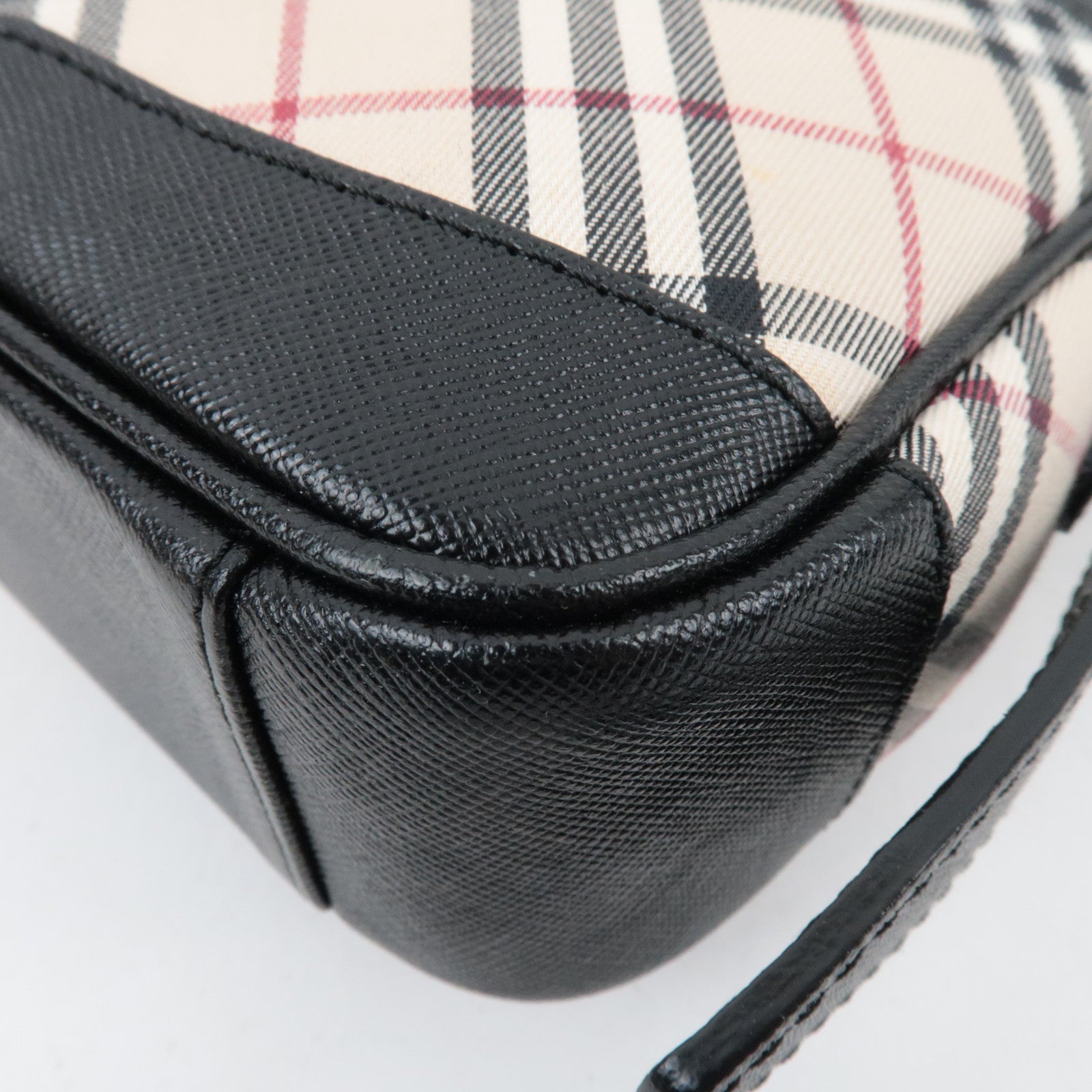 BURBERRY Nova Plaid Canvas Leather Shoulder Bag Beige Black