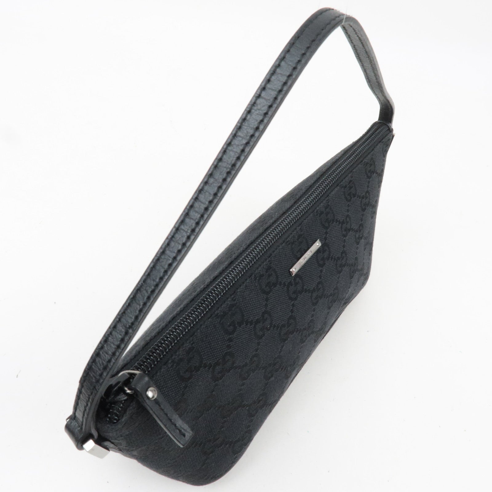 GUCCI Boat Bag GG Canvas Leather Black 07198
