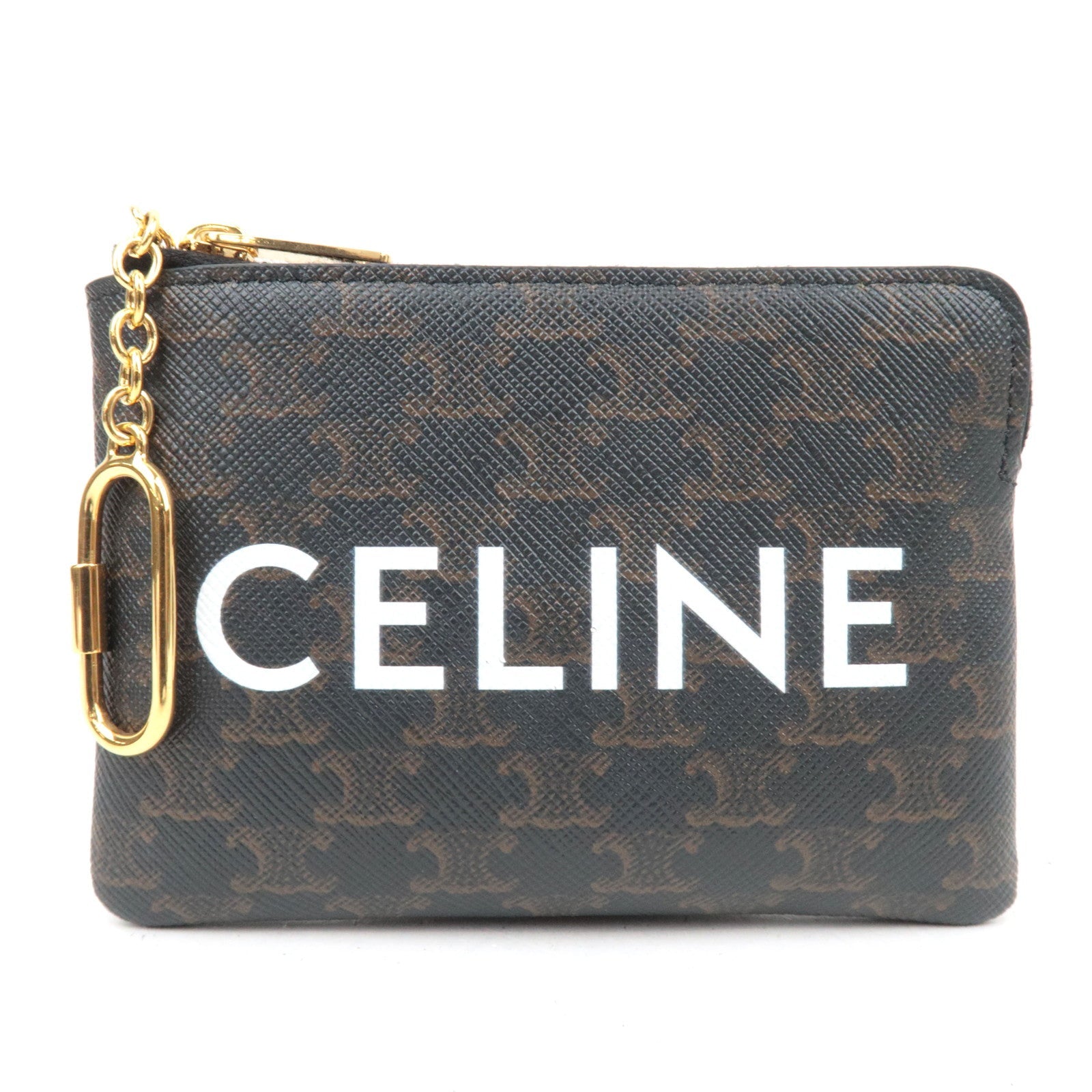 CELINE Triomphe PVC Logo Coin Case Black Brown86009