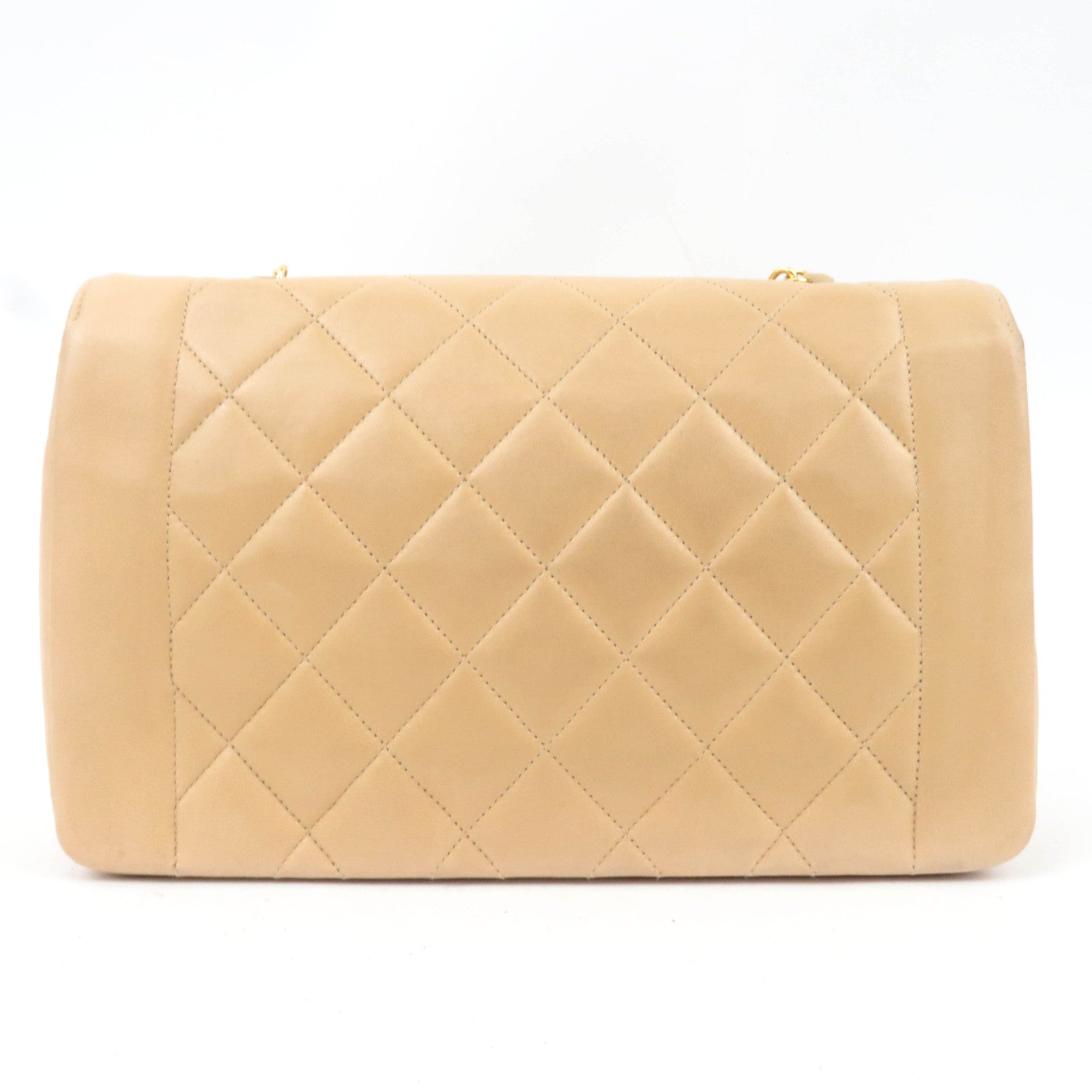 CHANEL Diana Matelasse 25 Lambskin Chain Shoulder Bag Beige Gold HDW