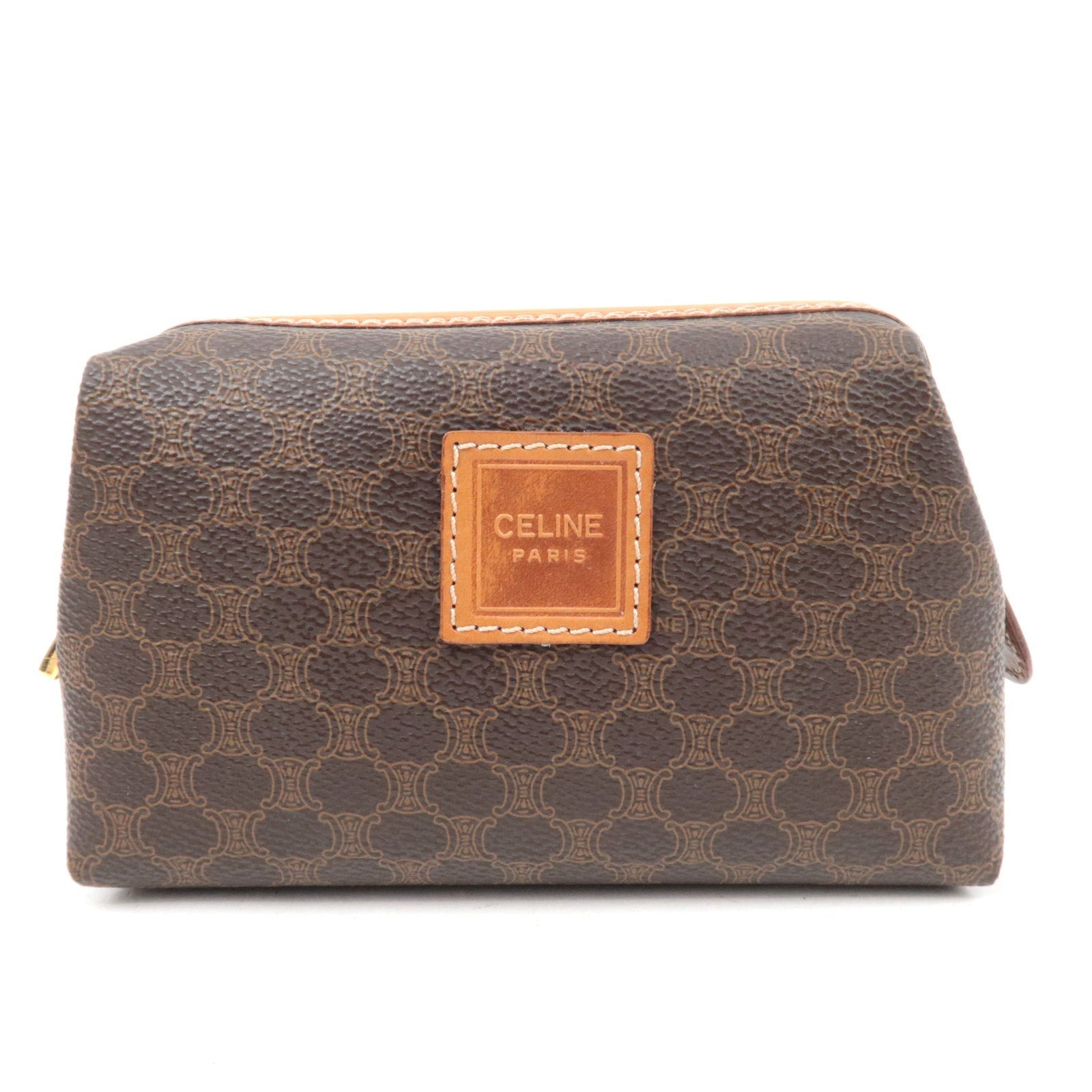 CELINE Macadam PVC Leather Cosmetic Pouch Brown86019