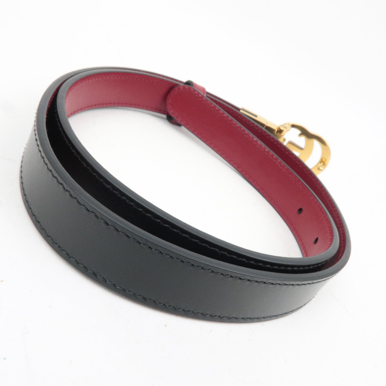 GUCCI GG Marmont Leather Reversible Slim Belt 80/32 Black Red Gold HDW 659418
