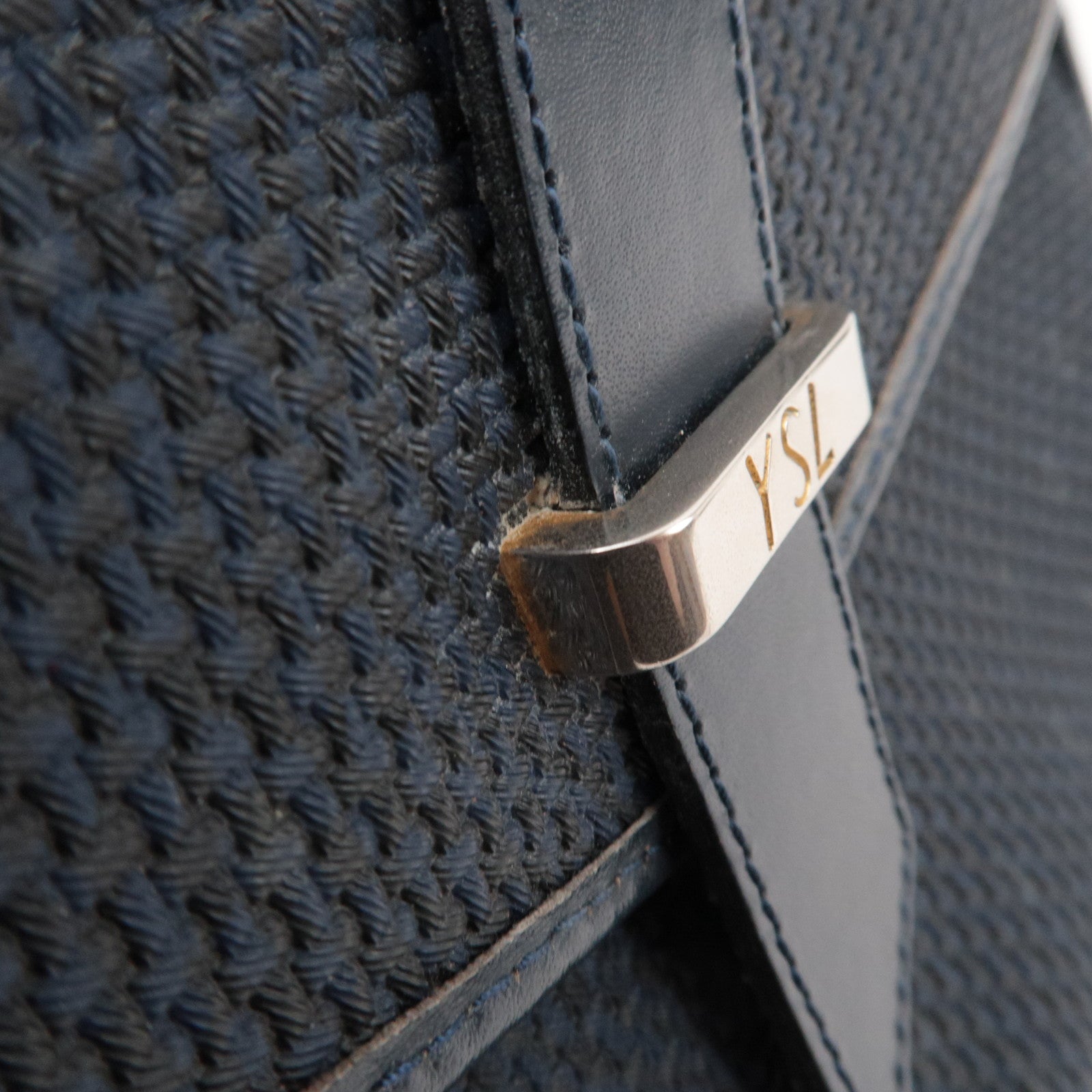 SAINT LAURENT YSL PVC Leather Shoulder Bag Navy