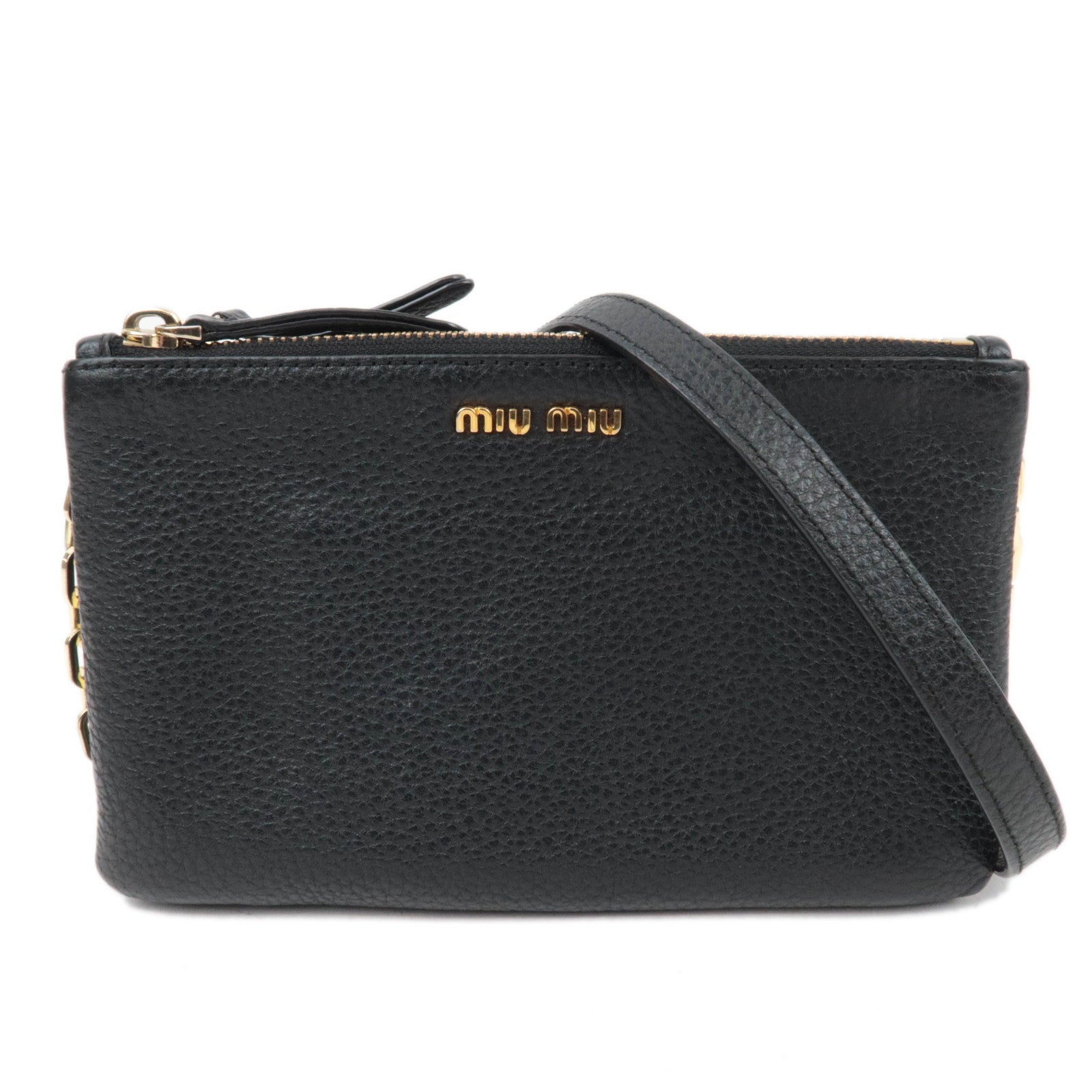MIU MIU Leather Chain Shoulder Bag Black Gold HDW86042