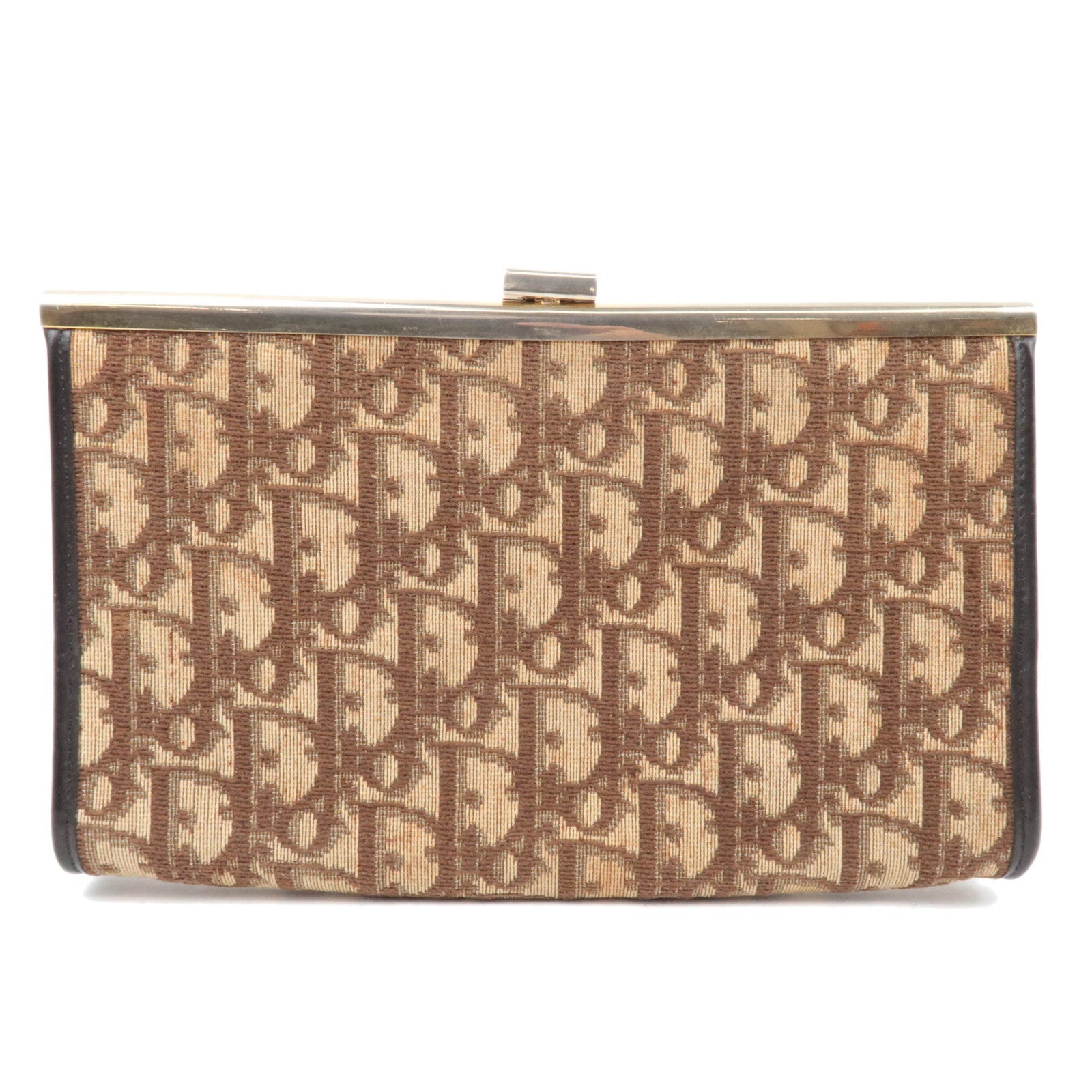 Christian Dior Trotter Kiss Lock Canvas Leather Clutch Bag Beige86043