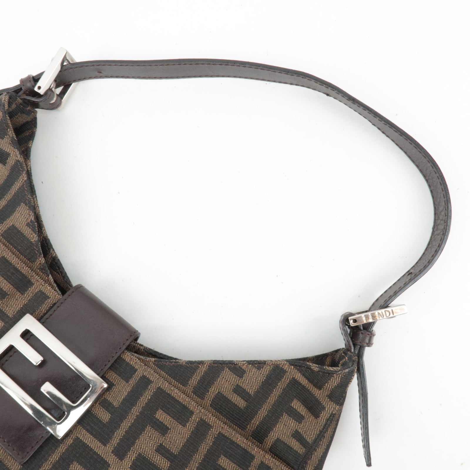 FENDI Zucca Canvas Leather Shoulder Bag Khaki Black Brown 26569