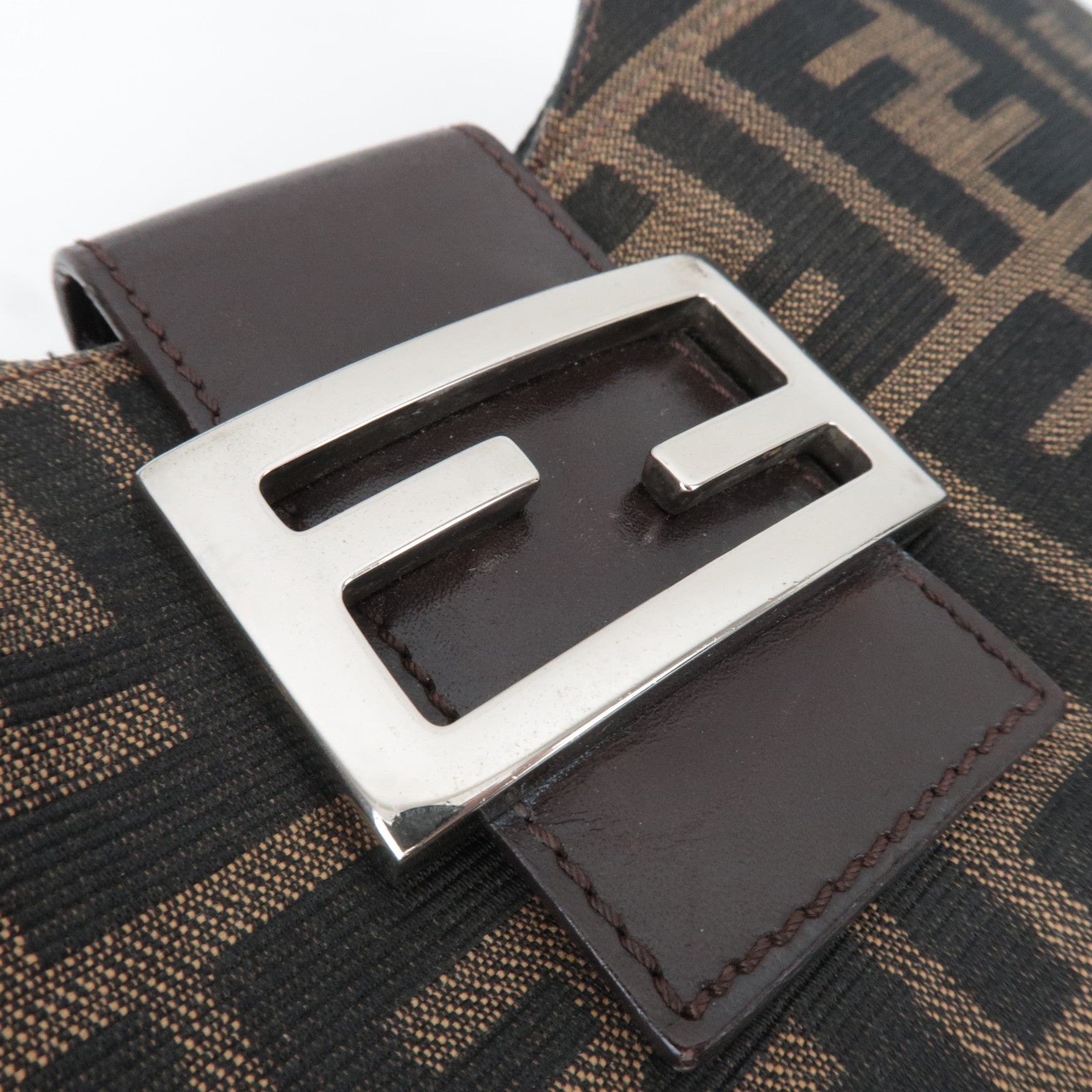 FENDI Zucca Canvas Leather Shoulder Bag Khaki Black Brown 26569