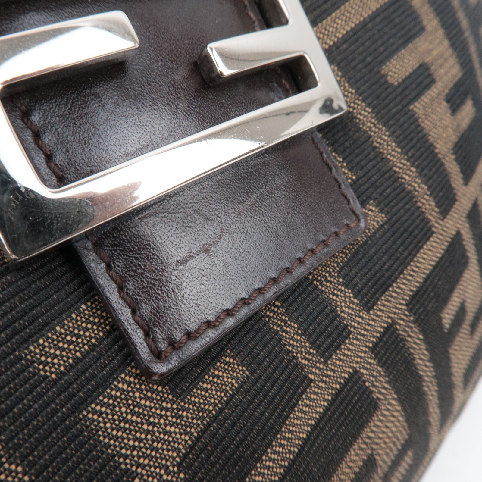 FENDI Zucca Canvas Leather Shoulder Bag Khaki Black Brown 26569