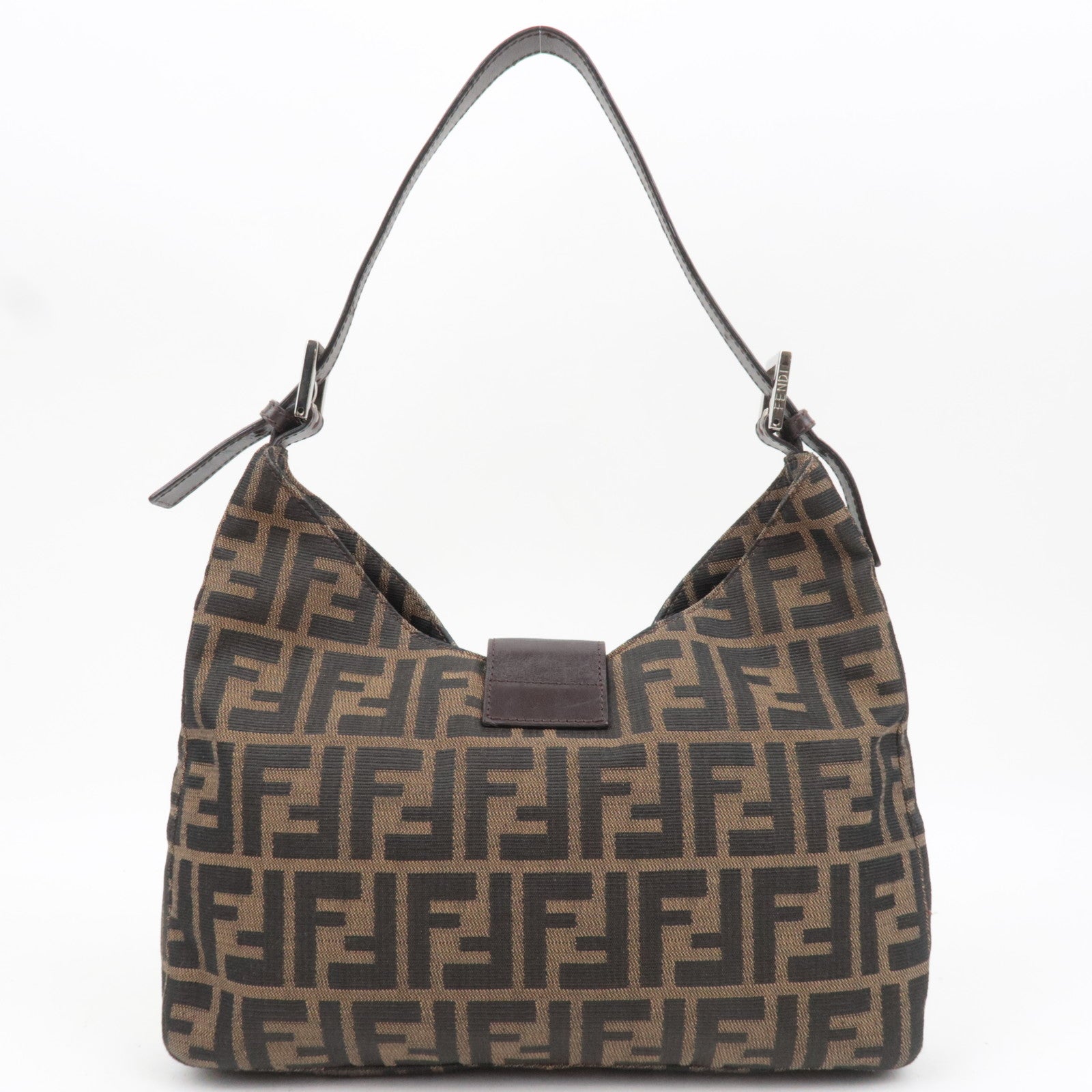 FENDI Zucca Canvas Leather Shoulder Bag Khaki Black Brown 26569