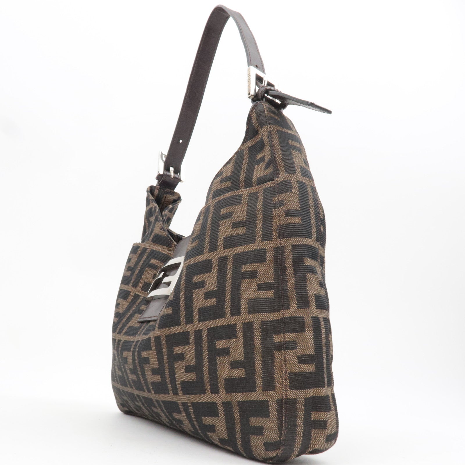 FENDI Zucca Canvas Leather Shoulder Bag Khaki Black Brown 26569
