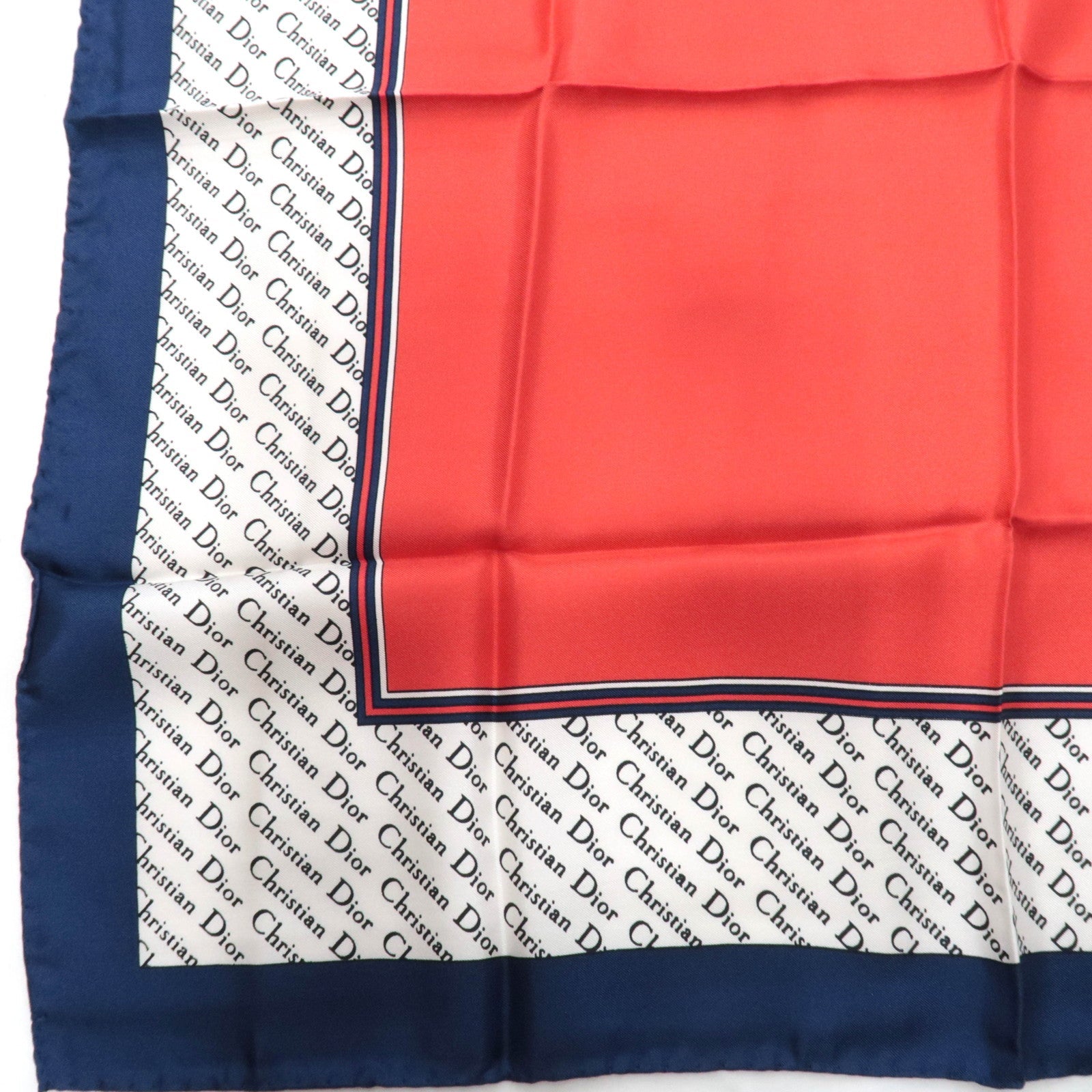 Christian Dior 100% Silk Logo Scarf Red White Navy