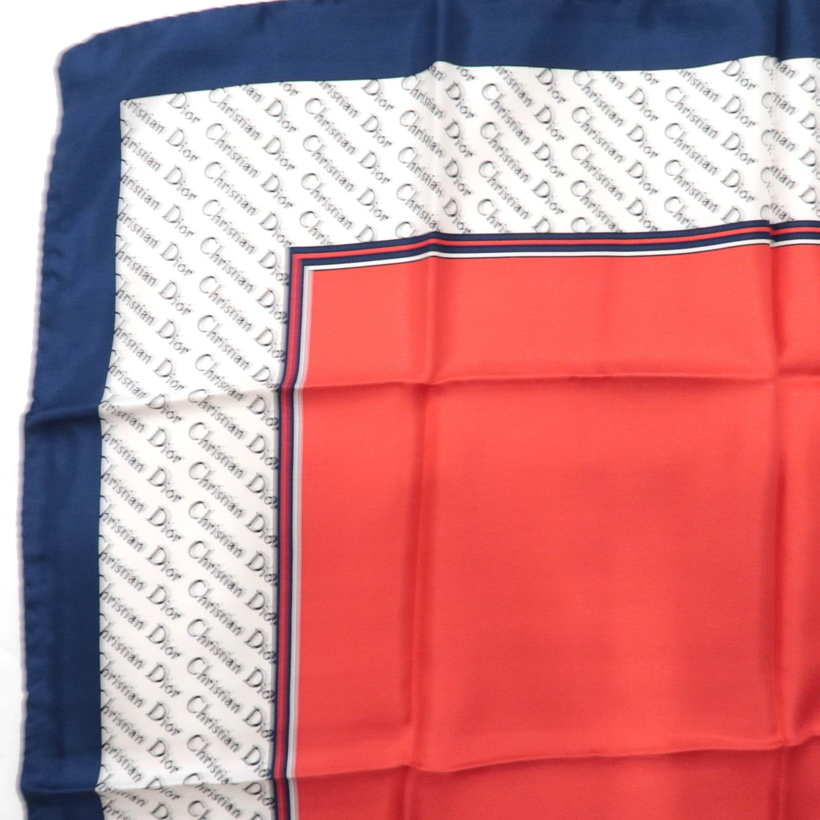 Christian Dior 100% Silk Logo Scarf Red White Navy