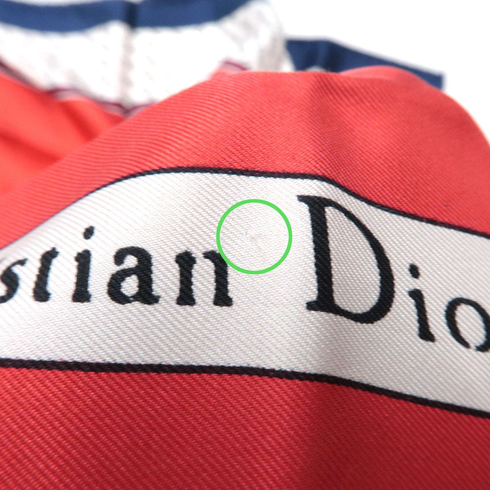 Christian Dior 100% Silk Logo Scarf Red White Navy