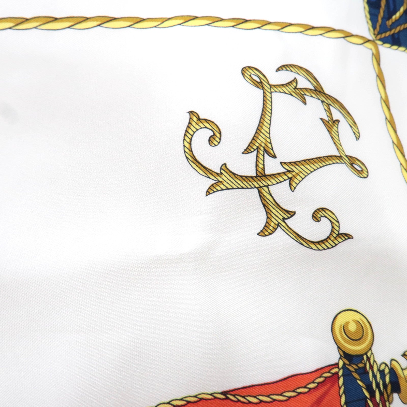 HERMES Carre 90 100% Silk Scarf VUE DU DE CARROSSE LA GALERE LA REALE White Navy