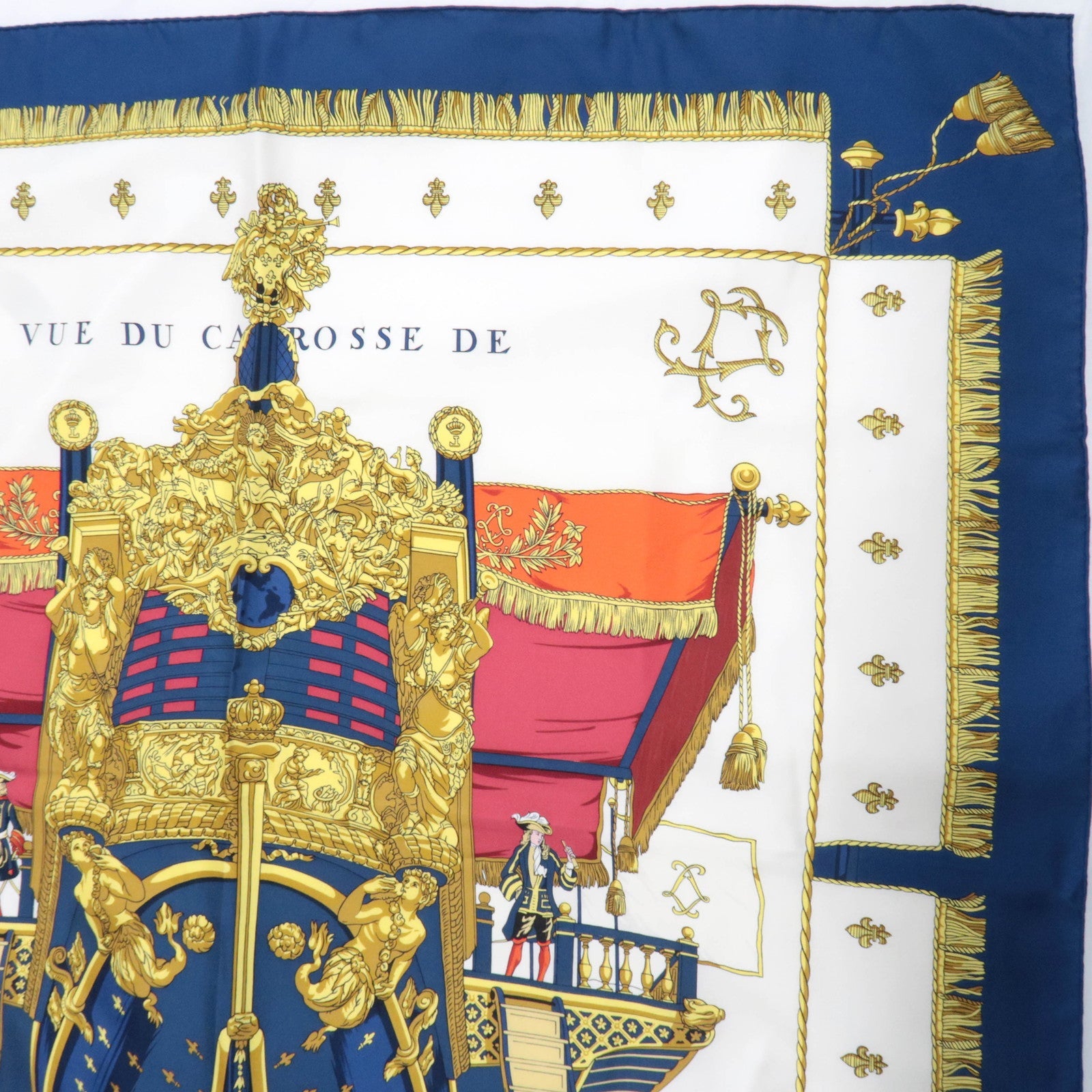 HERMES Carre 90 100% Silk Scarf VUE DU DE CARROSSE LA GALERE LA REALE White Navy