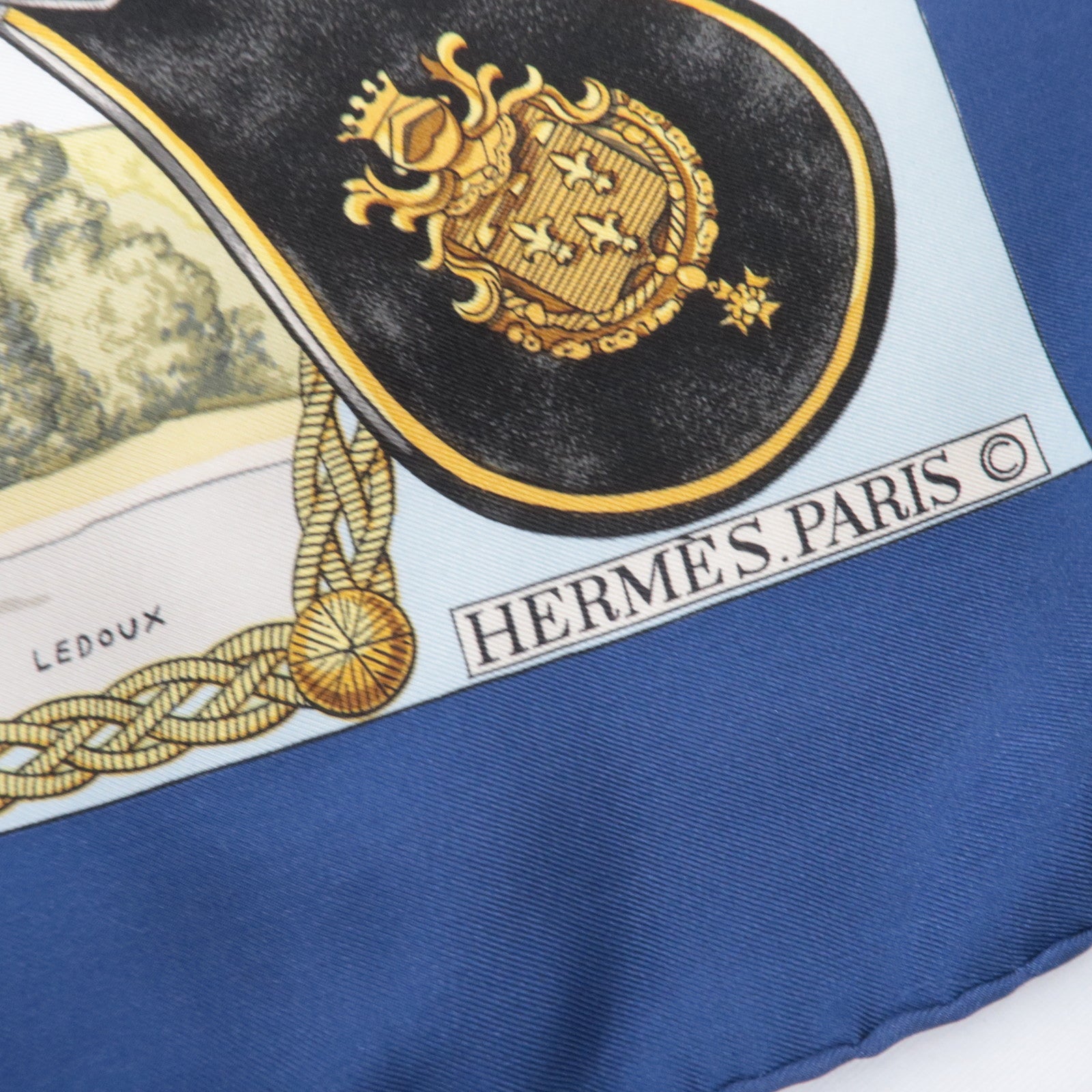 HERMES Carre 90 100% Silk Scarf GRANDS ATTELAGES Navy