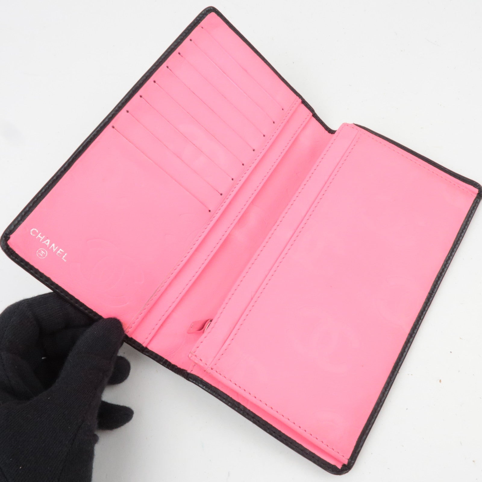 CHANEL Cambon Line Wallet Lambskin Patent Leather Black 11203051