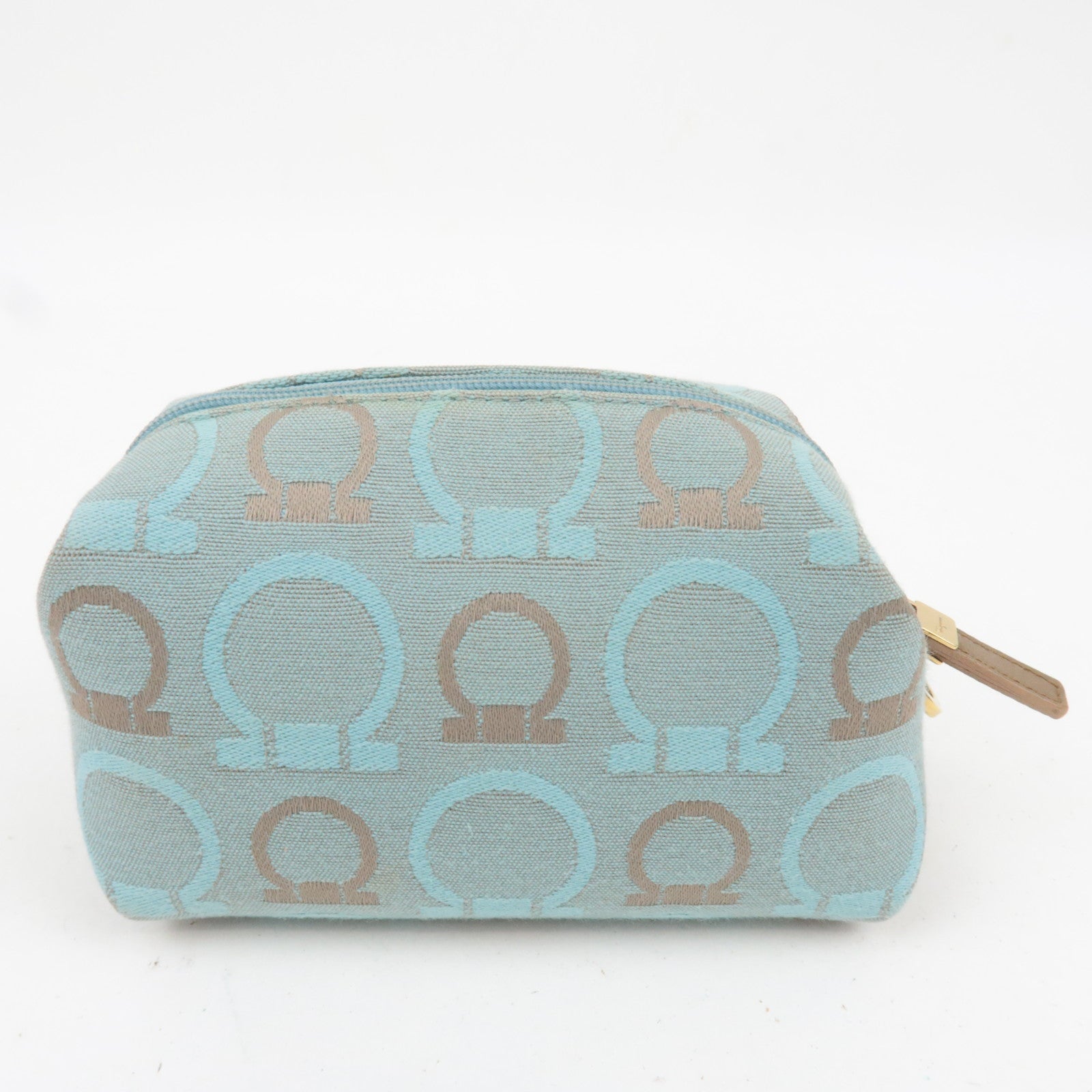 Ferragamo Gancini Canvas Leather Small Pouch Light Blue