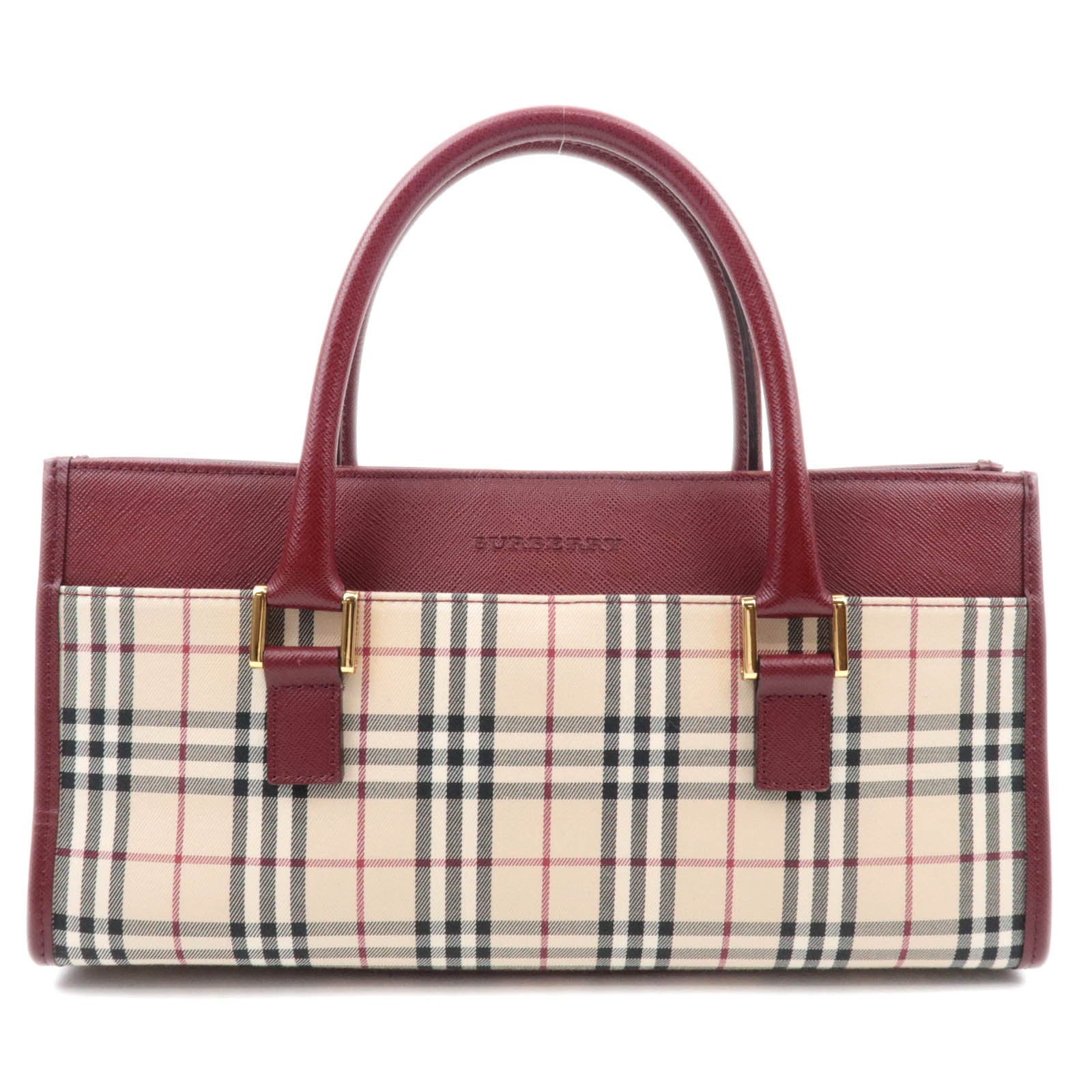 BURBERRY Nova Plaid East West Handbag Beige Bordeaux86285