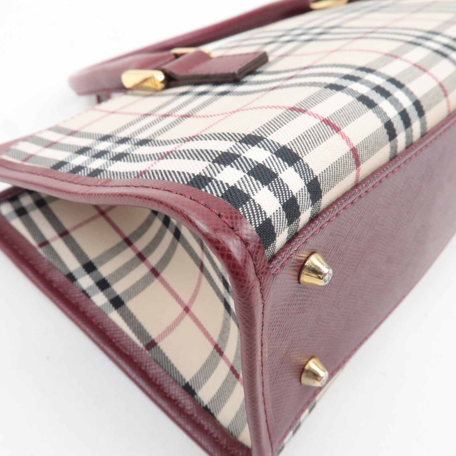 BURBERRY Nova Plaid East West Handbag Beige Bordeaux