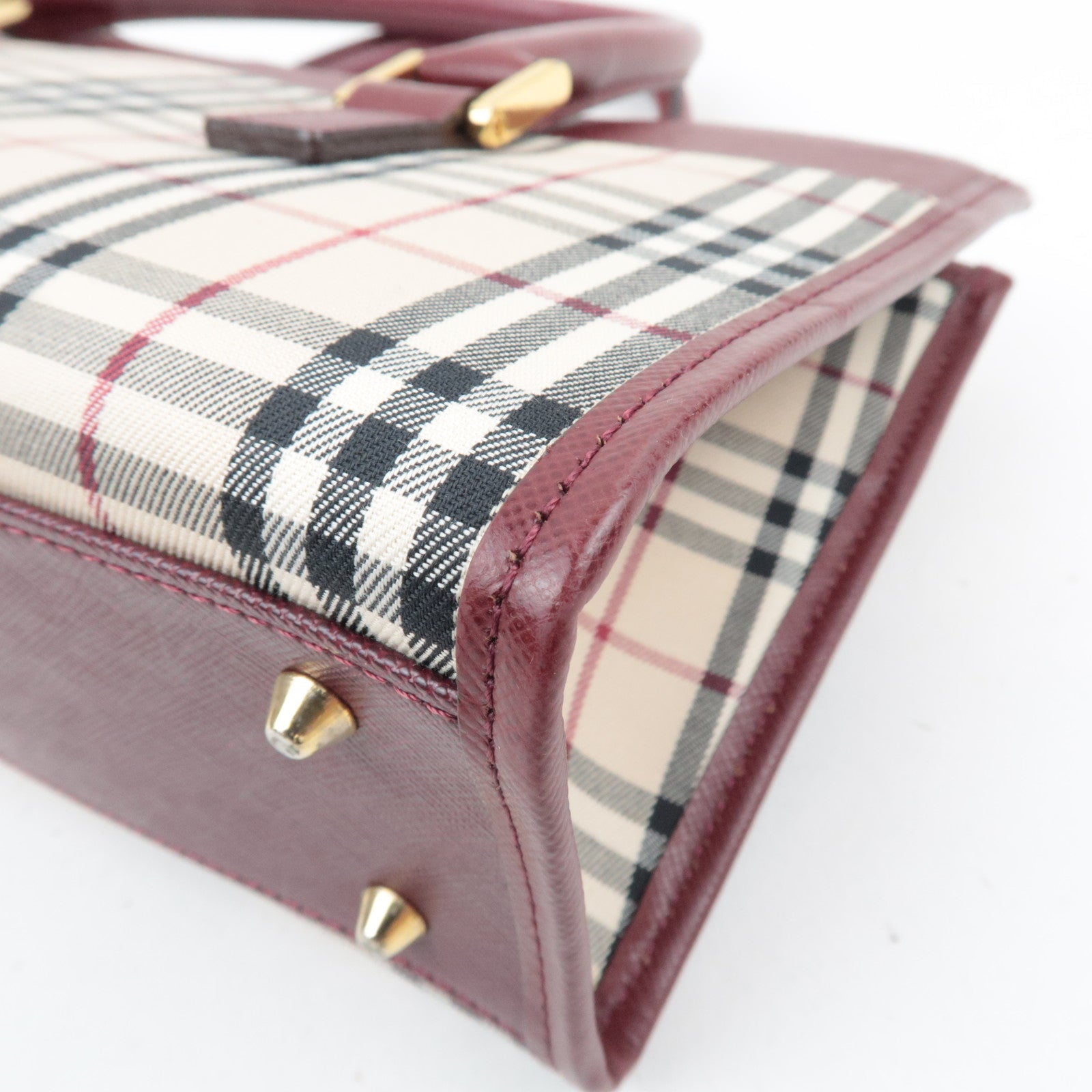 BURBERRY Nova Plaid East West Handbag Beige Bordeaux