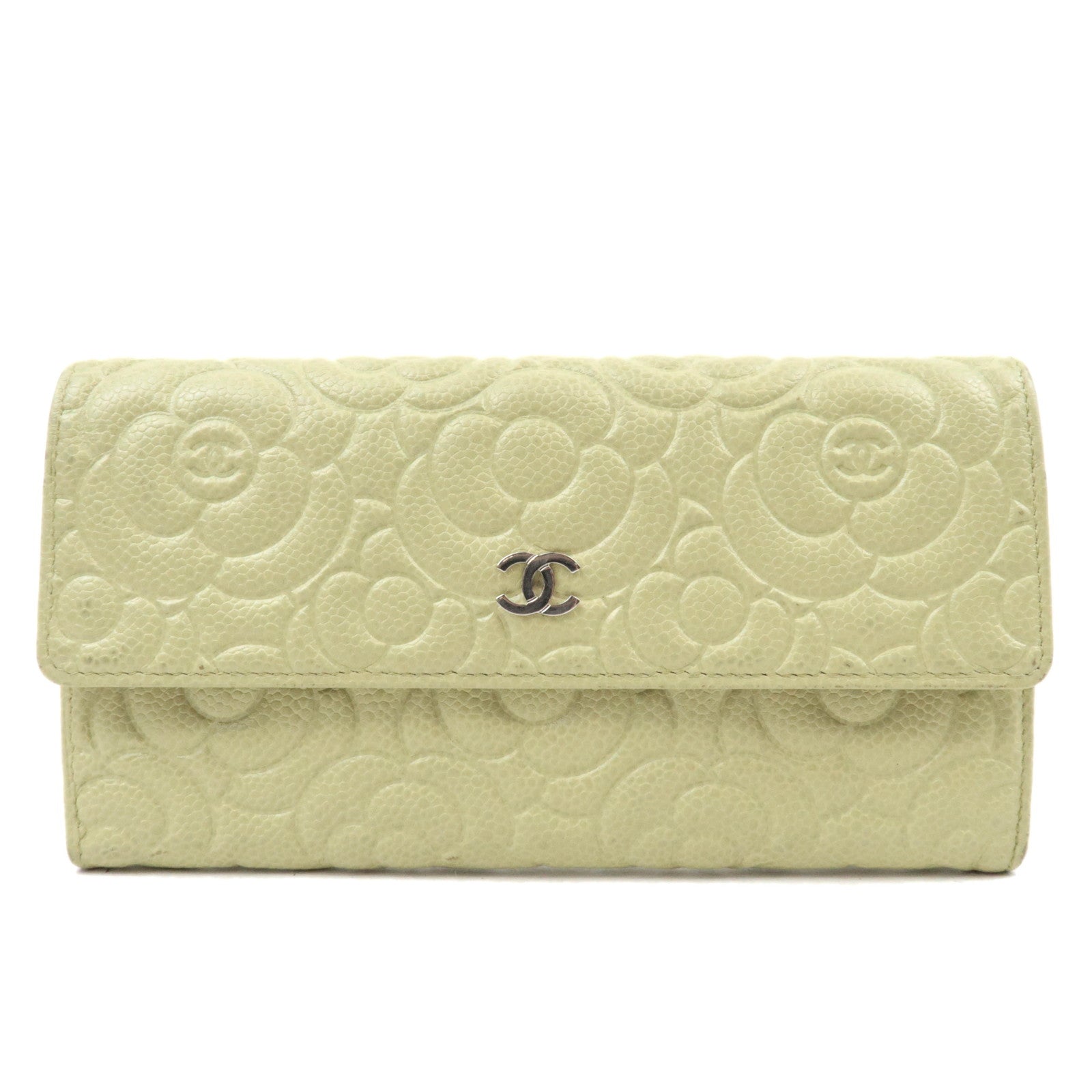 CHANEL Camellia Wallet Caviarskin Light Green 3056783186291
