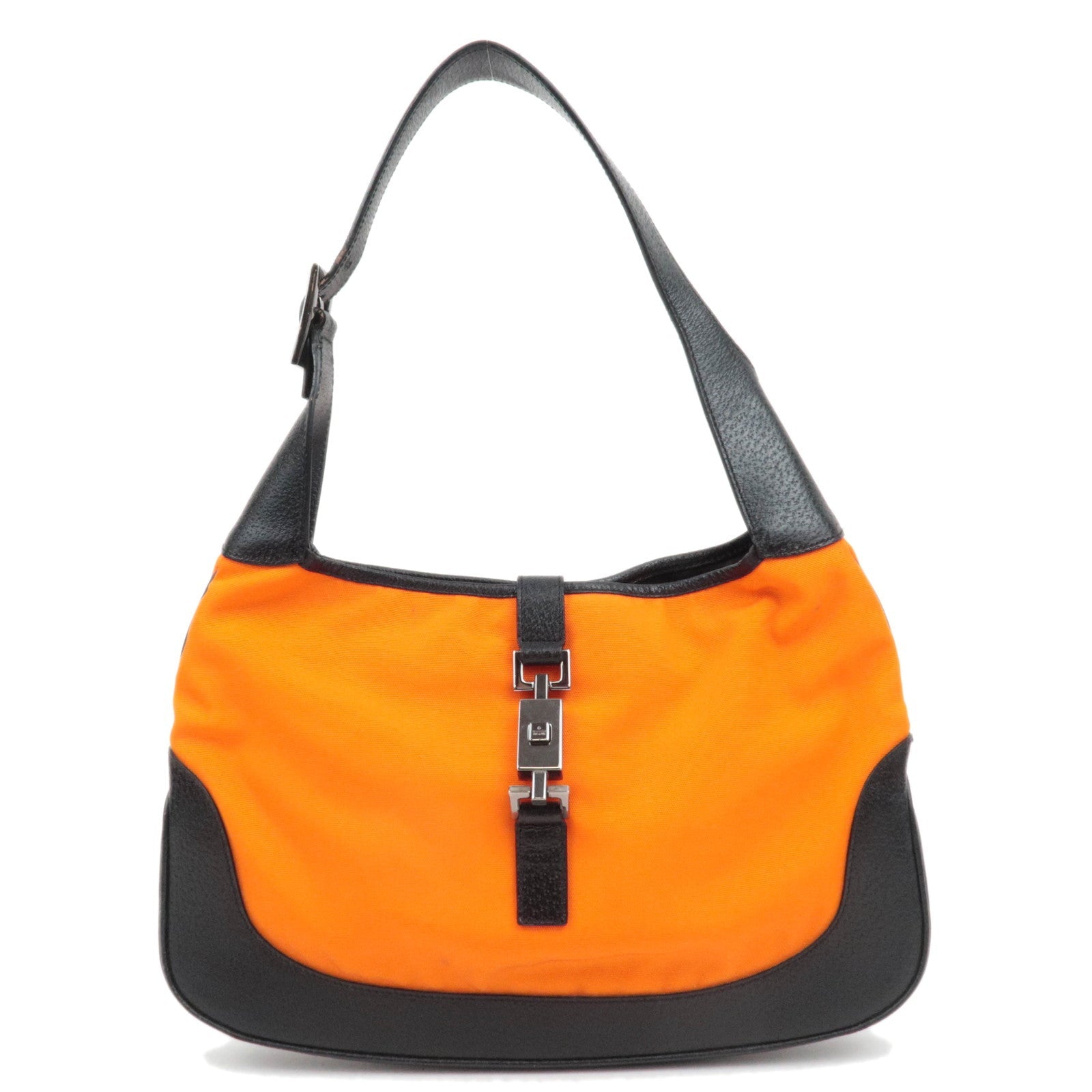 GUCCI Jackie Nylon Leather Shoulder Bag Orange Black 001.330686293
