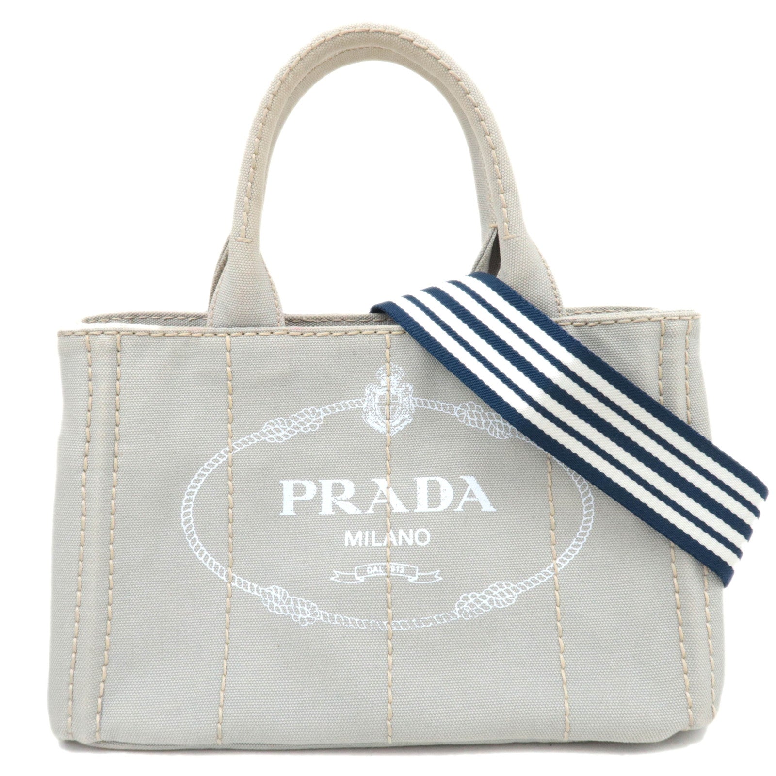 PRADA Canapa Mini 2Way Tote Bag Light Gray 1BG43986301