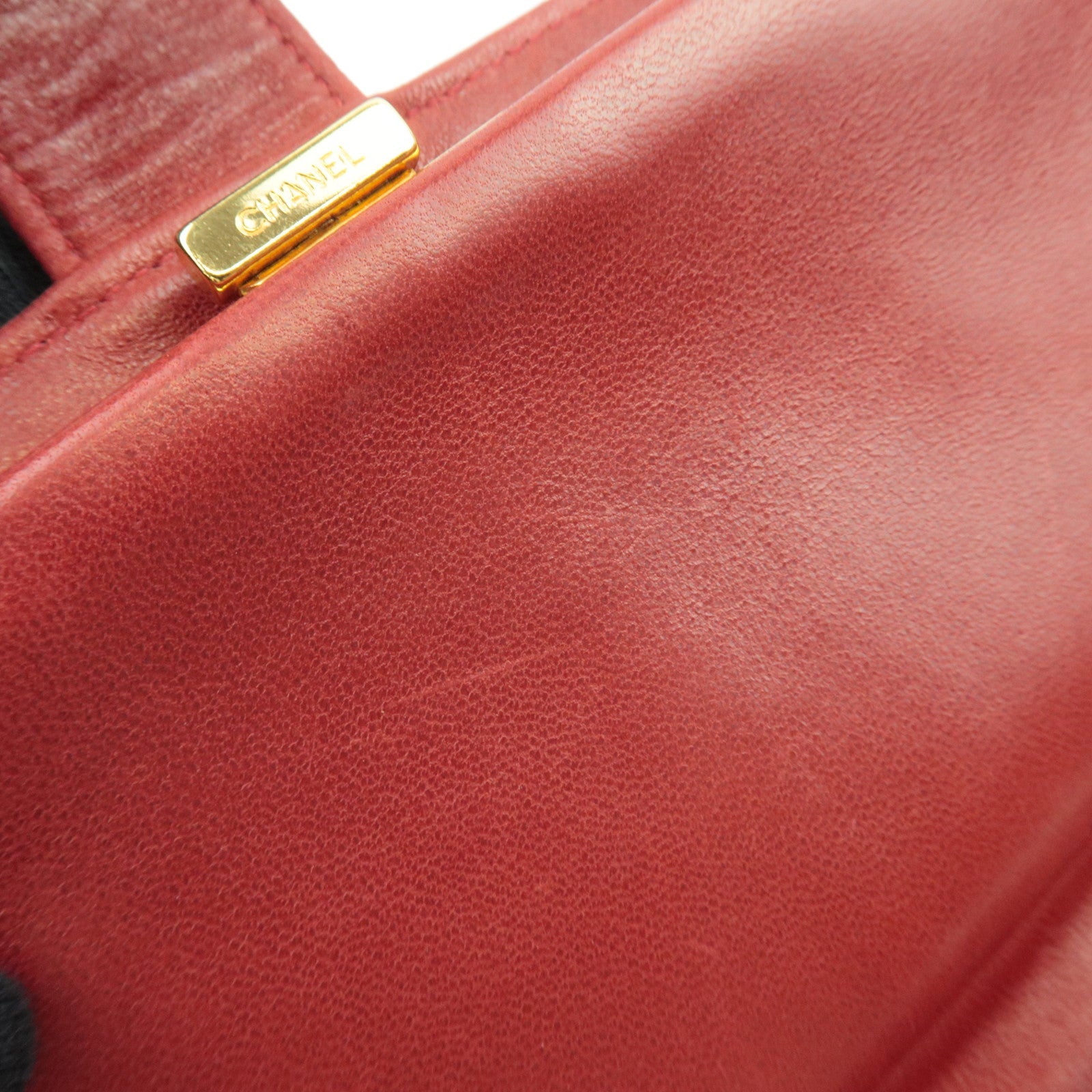 CHANEL Coco Mark Bifold Long Wallet Lambskin Red 3073532